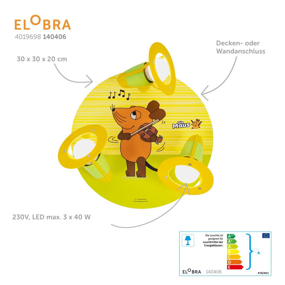 Elobra Rondell Die Maus stropní svítidlo 3x E14 zelené