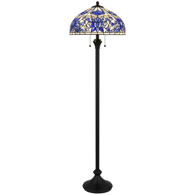 Quoizel Wisteria Bloom stojací lampa matná černá vitráž