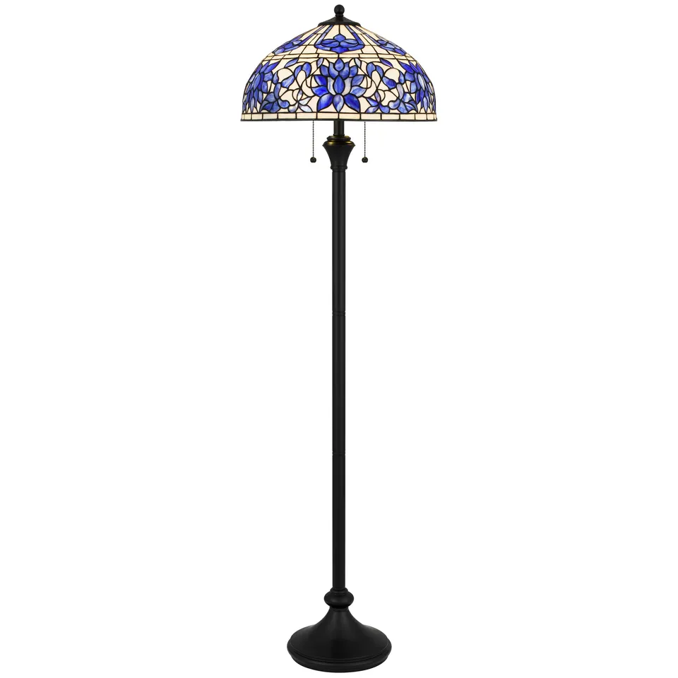 Quoizel Wisteria Bloom stojací lampa matná černá vitráž
