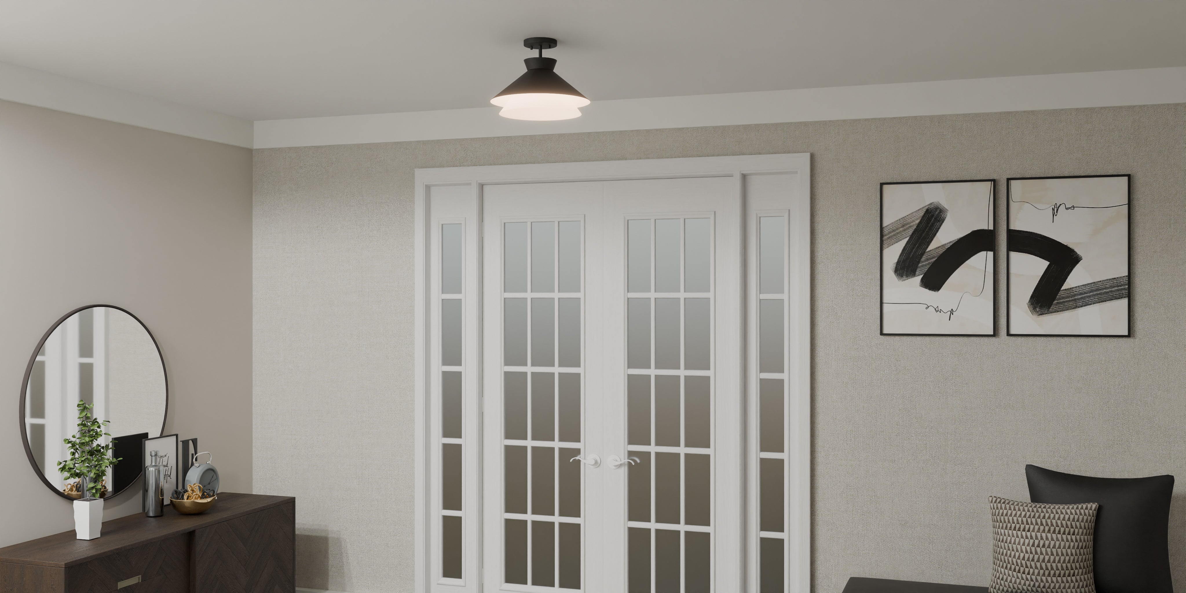 Quoizel Lionel Semi-Flush stropní svítídlo black alabastr