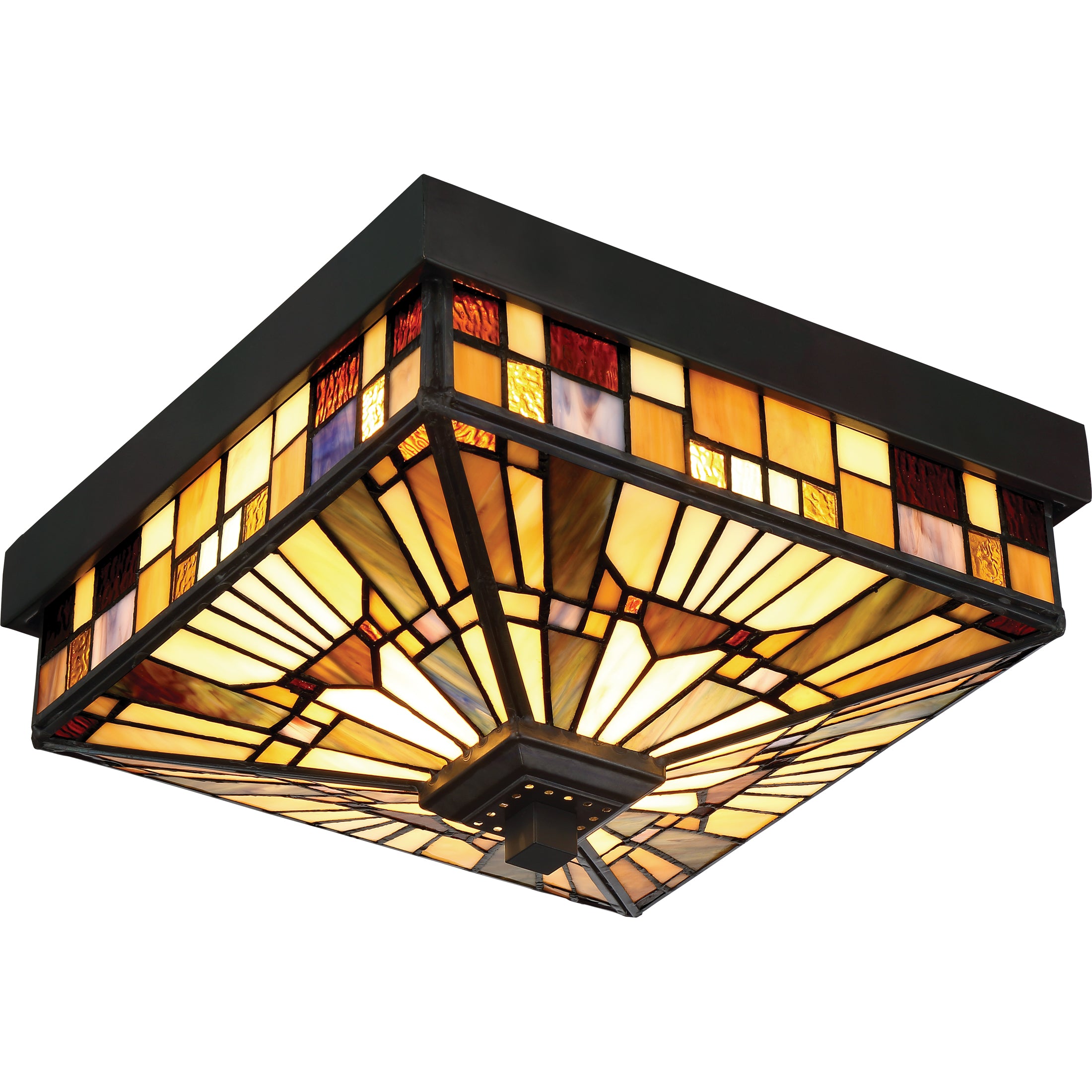 Quoizel Inglenook stropní svítidlo bronz 28 cm vitráž