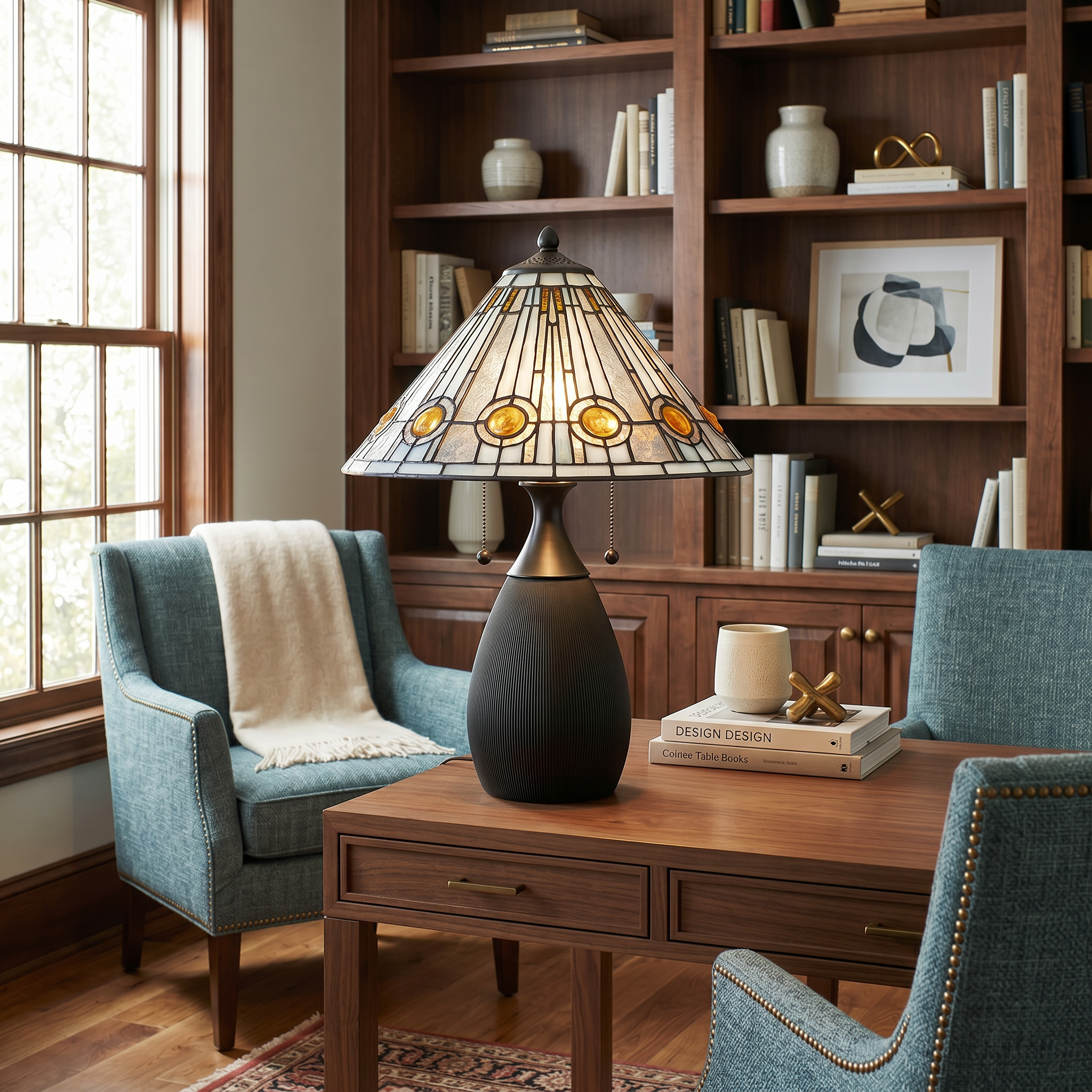 Quoizel Ayla stolní lampa černá vitráž Tiffany