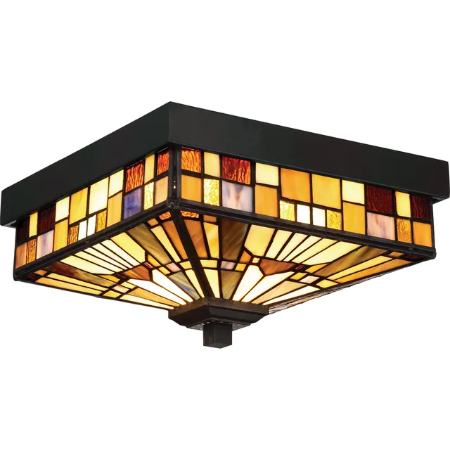 Quoizel Inglenook stropní svítidlo bronz 28 cm vitráž