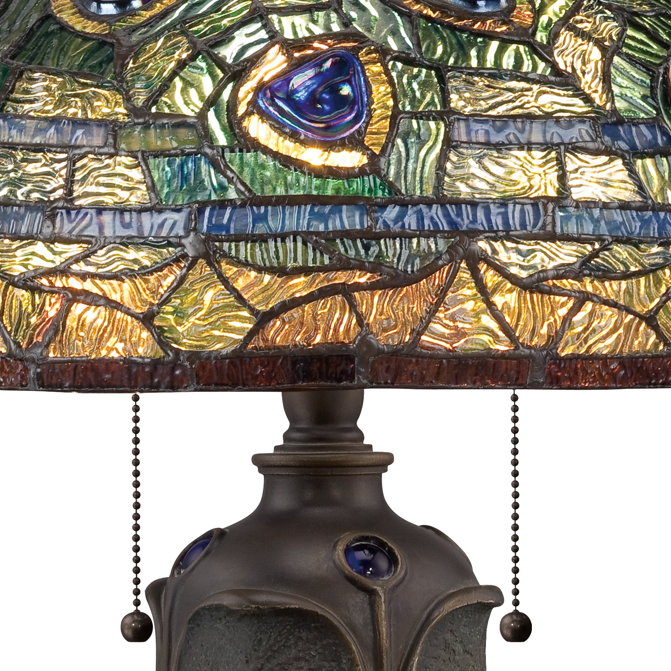 Quoizel Lynch stolní lampa bronzová vitrážová Tiffany