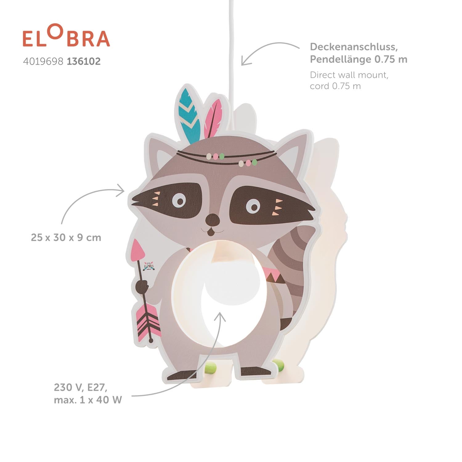 Elobra Little Indians Oskar závěsné svítidlo mýval