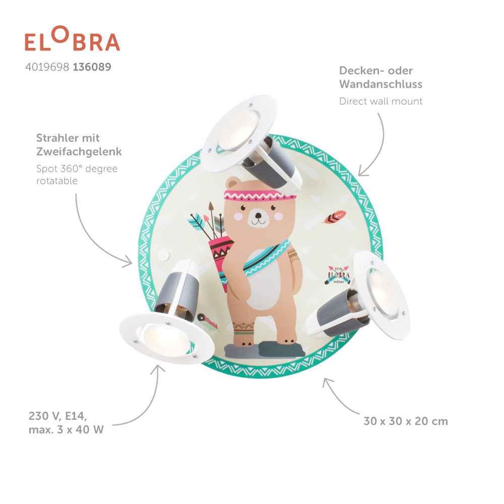 Elobra Little Indians Bär Bjørn stropní bodovka 3bodová dřevěná
