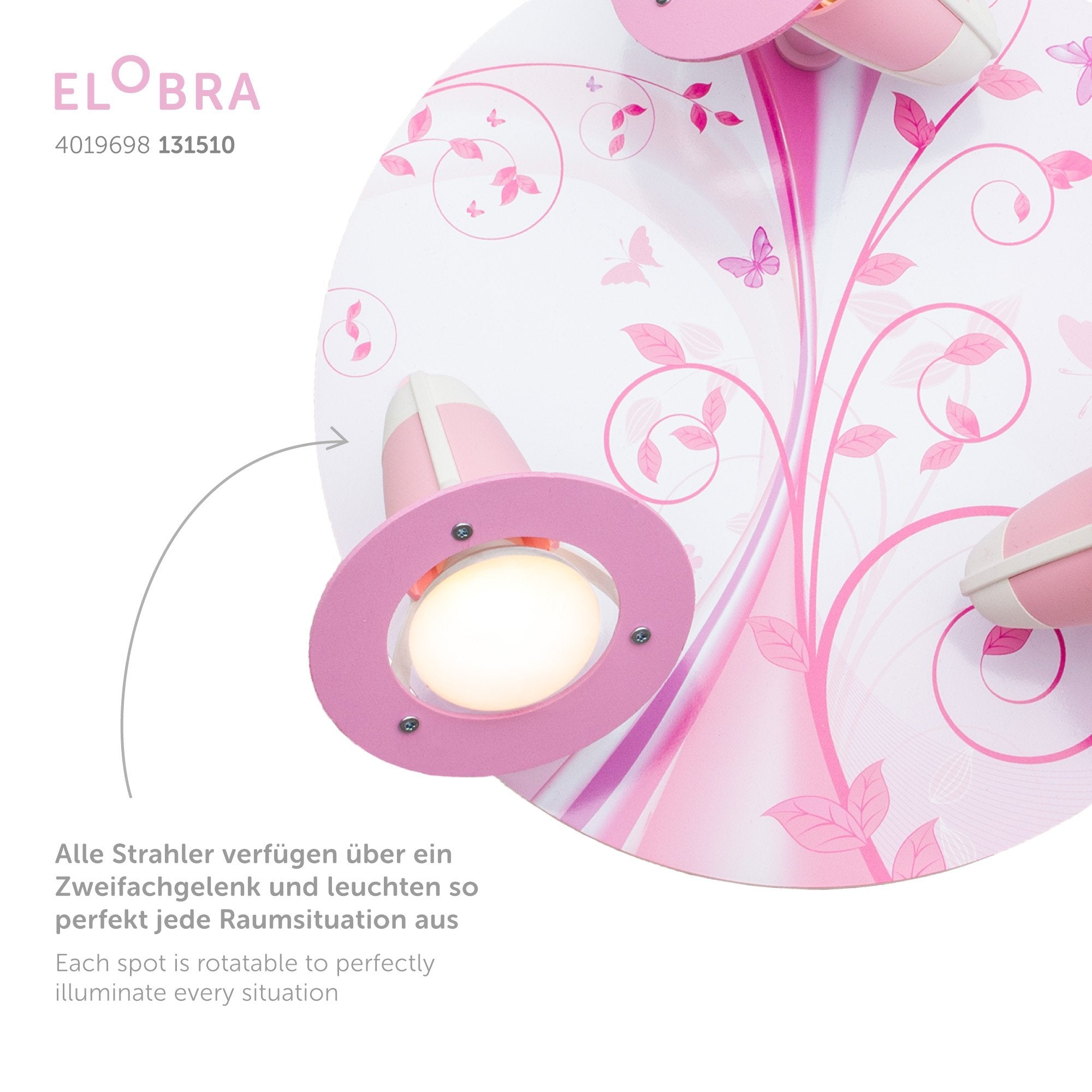 Elobra Rondell Phantasie stropní svítidlo růžové 3×E14