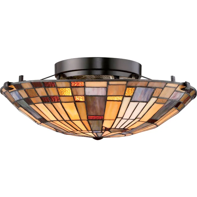 Quoizel Inglenook Flush Mount stropní svítidlo bronz 42 cm vitráž