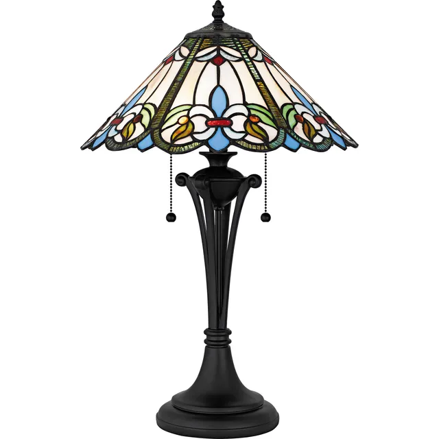 Quoizel Giles stolní lampa matte black vitráž
