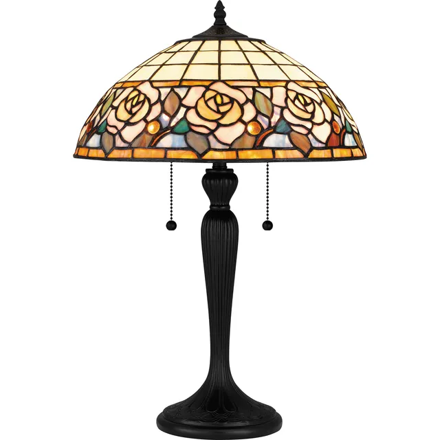Quoizel Betty stolní lampa černá vitráž růže