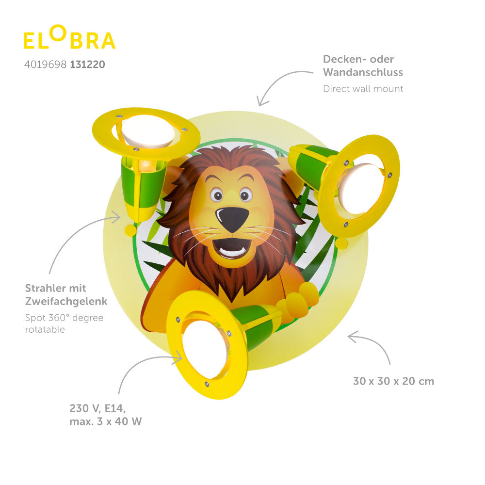 Elobra Rondell Löwe stropní bodovka 3xE14 zelená