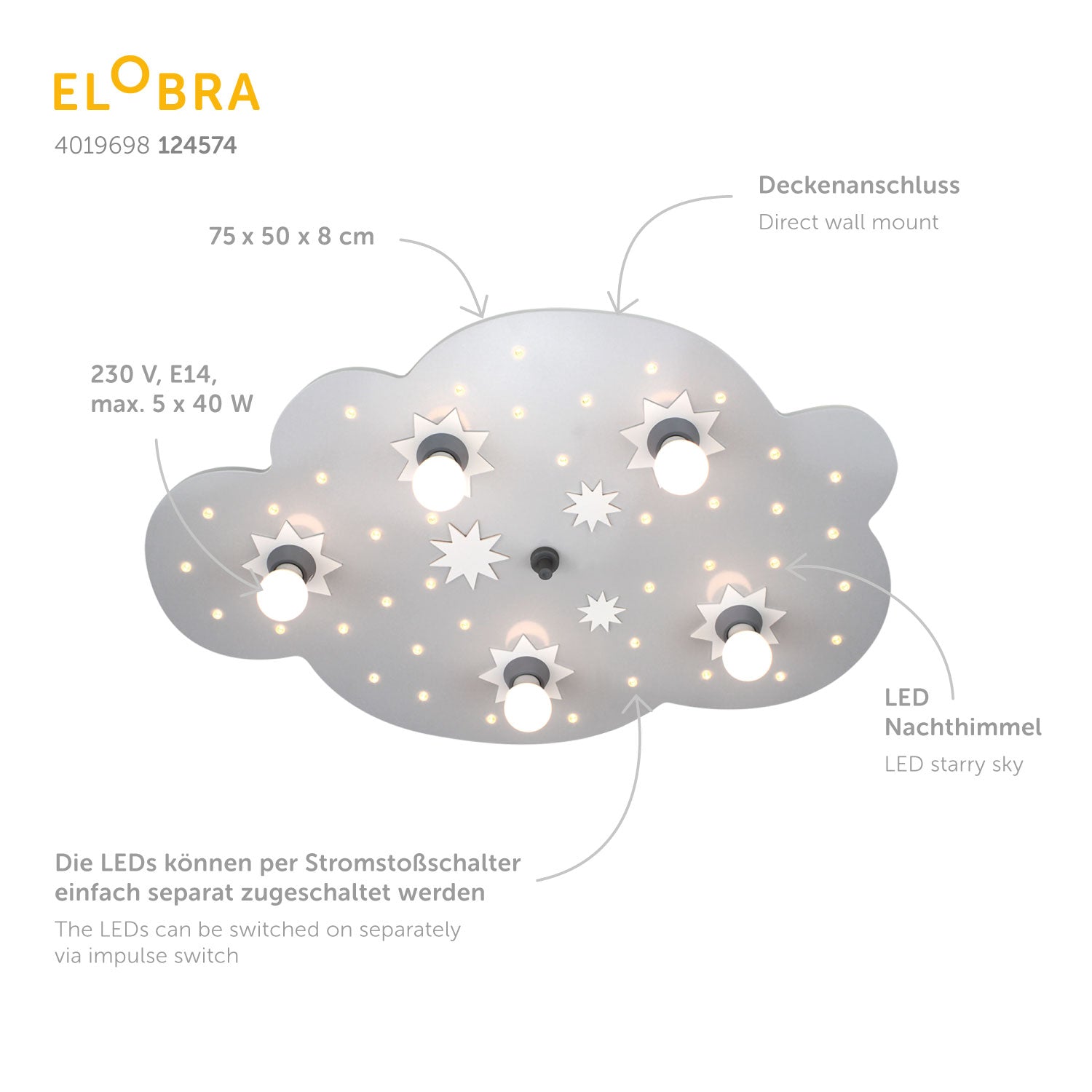 Elobra Sternenwolke M stropní svítidlo s nočním LED