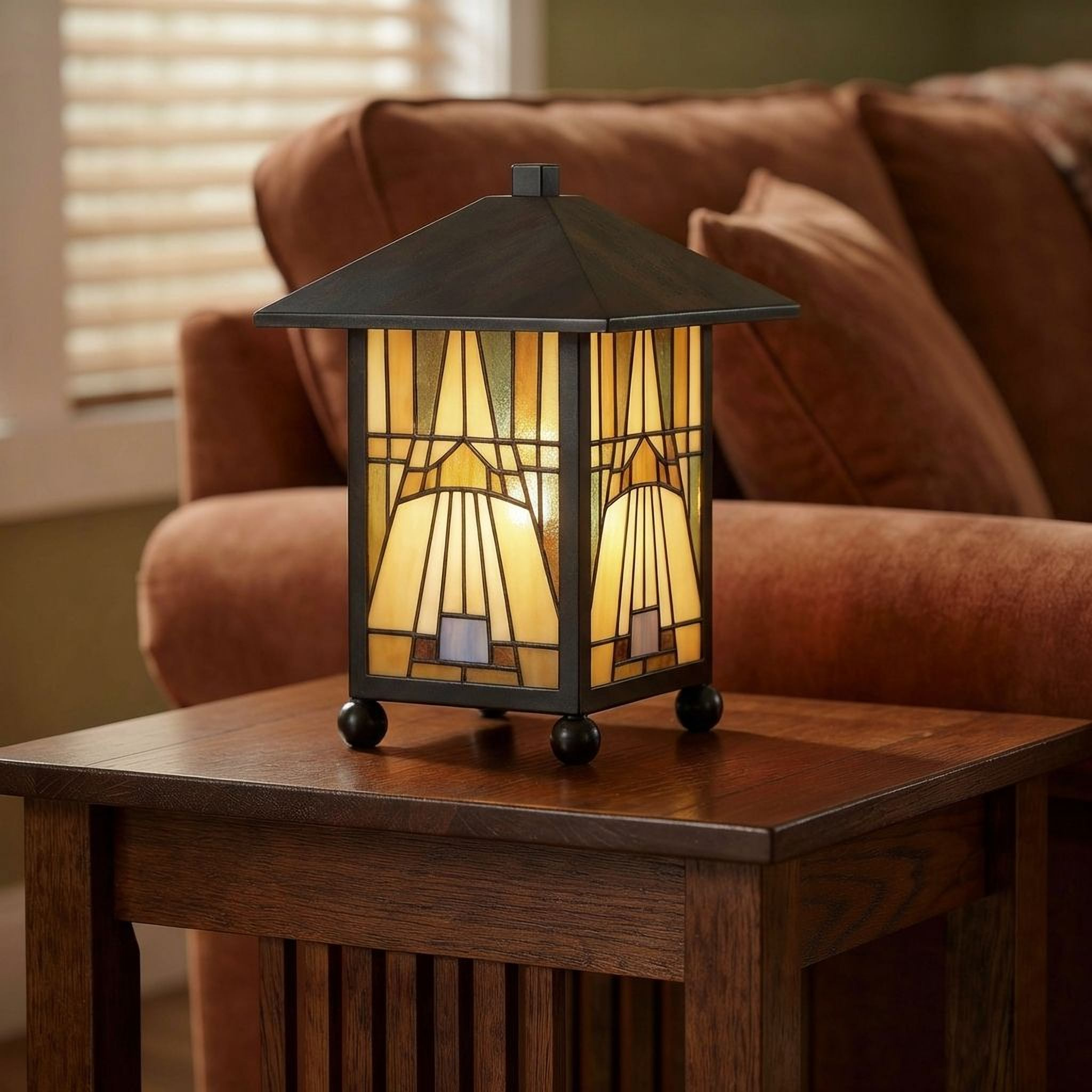 Quoizel Inglenook stolní lampa Valiant Bronze vitráž