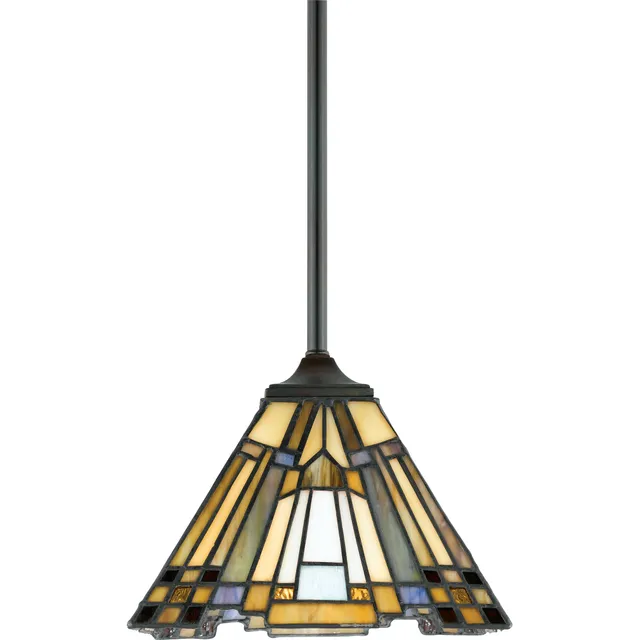 Quoizel Inglenook závěsná lampa vitráž bronz