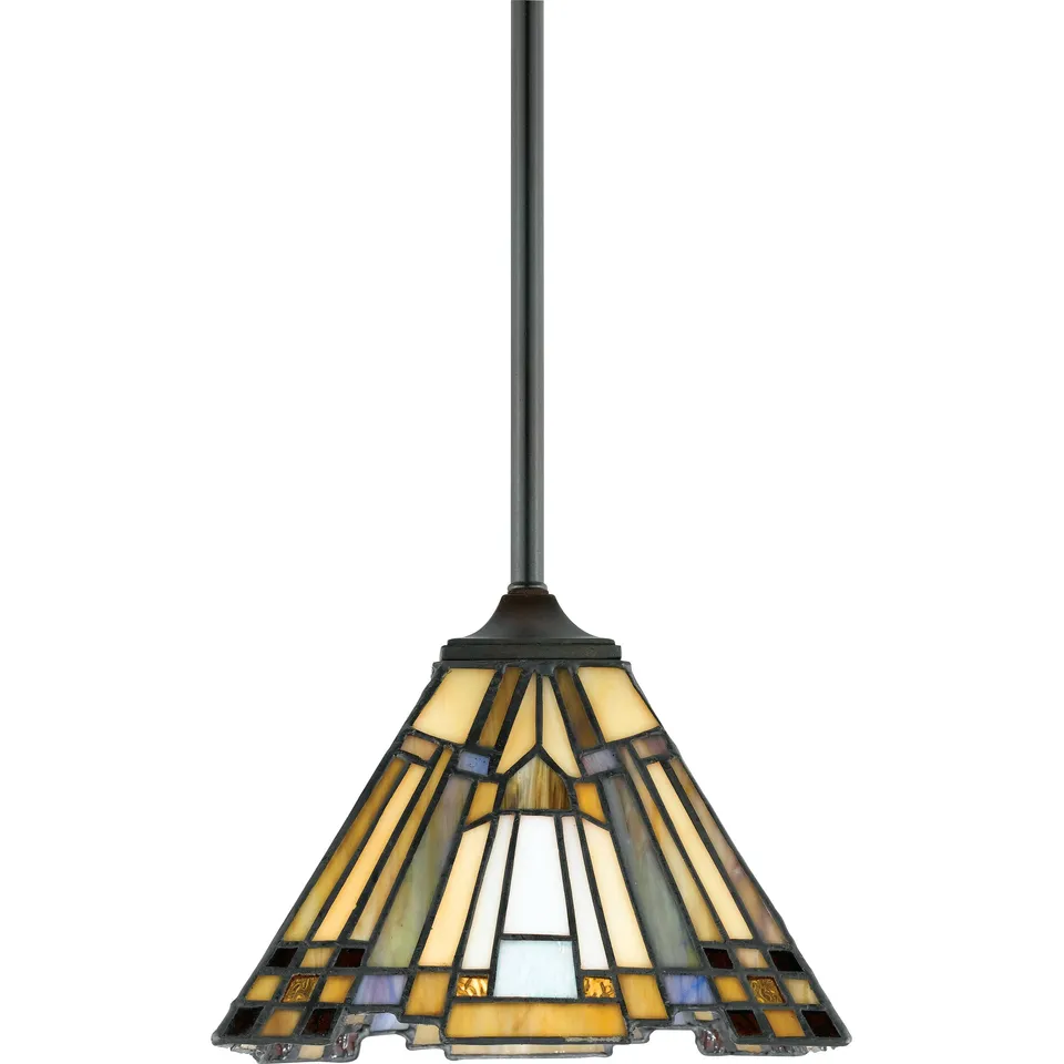 Quoizel Inglenook závěsná lampa vitráž bronz