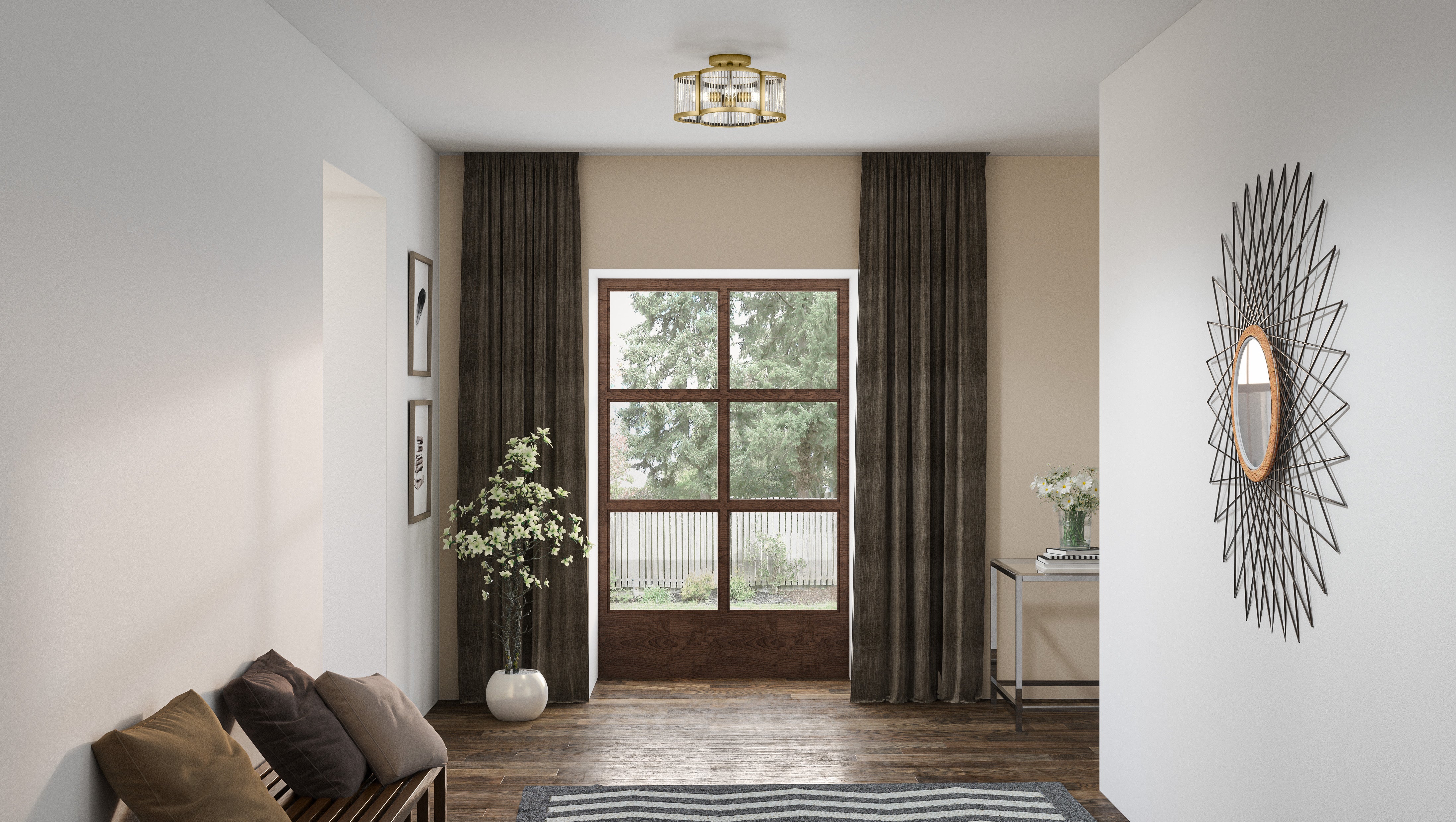 Quoizel Aster Semi-Flush stropní svítlo mosazné sklo