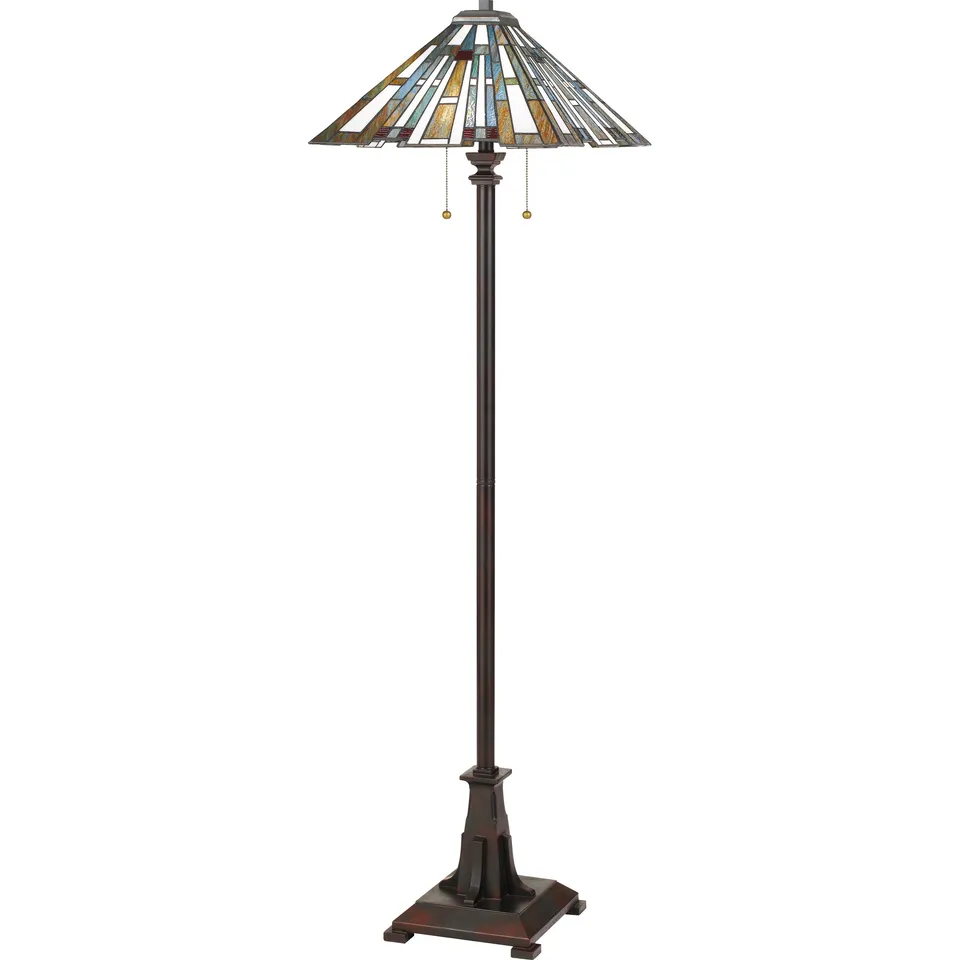 Quoizel Maybeck stojací lampa 2 světla bronz vitráž