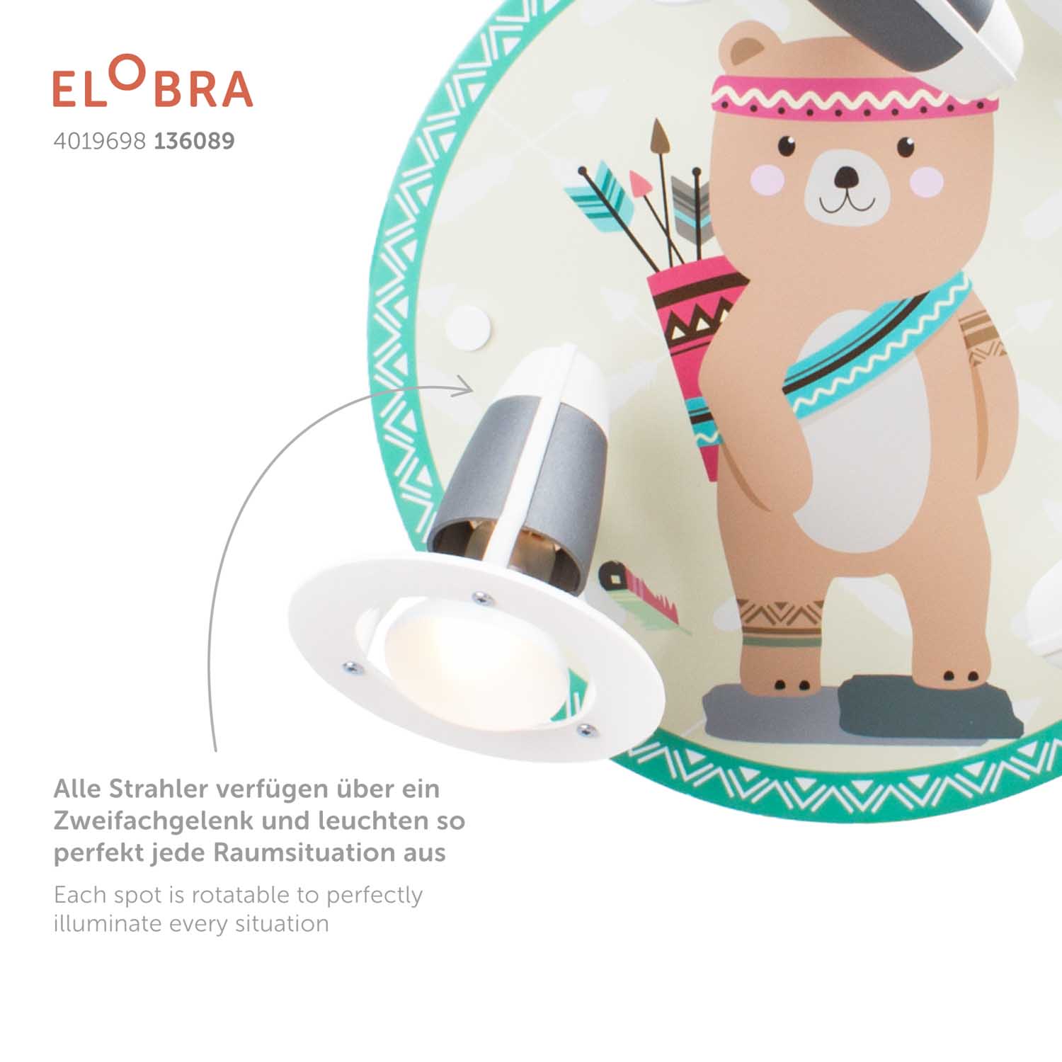 Elobra Little Indians Bär Bjørn stropní bodovka 3bodová dřevěná