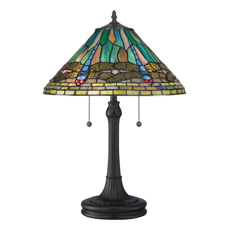 Quoizel King stolní lampa bronz Tiffany sklo