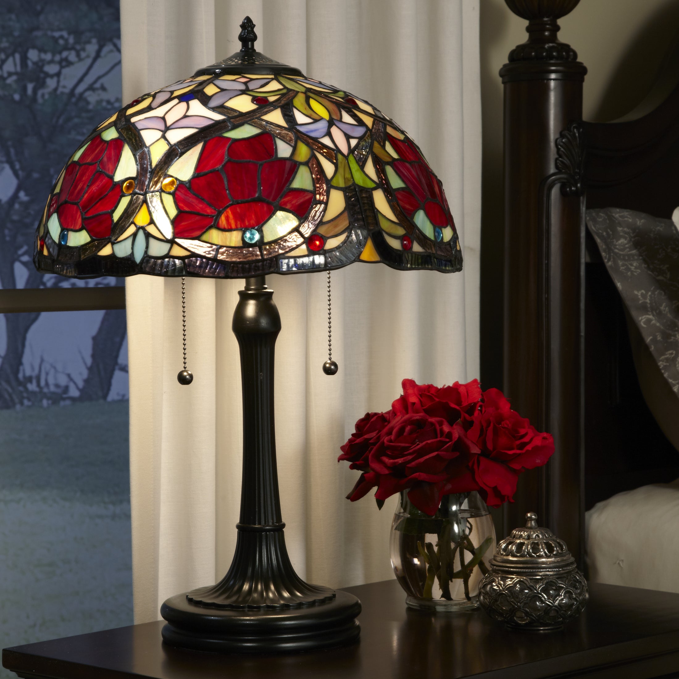 Quoizel Larissa Table stolní lampa bronz vitráž