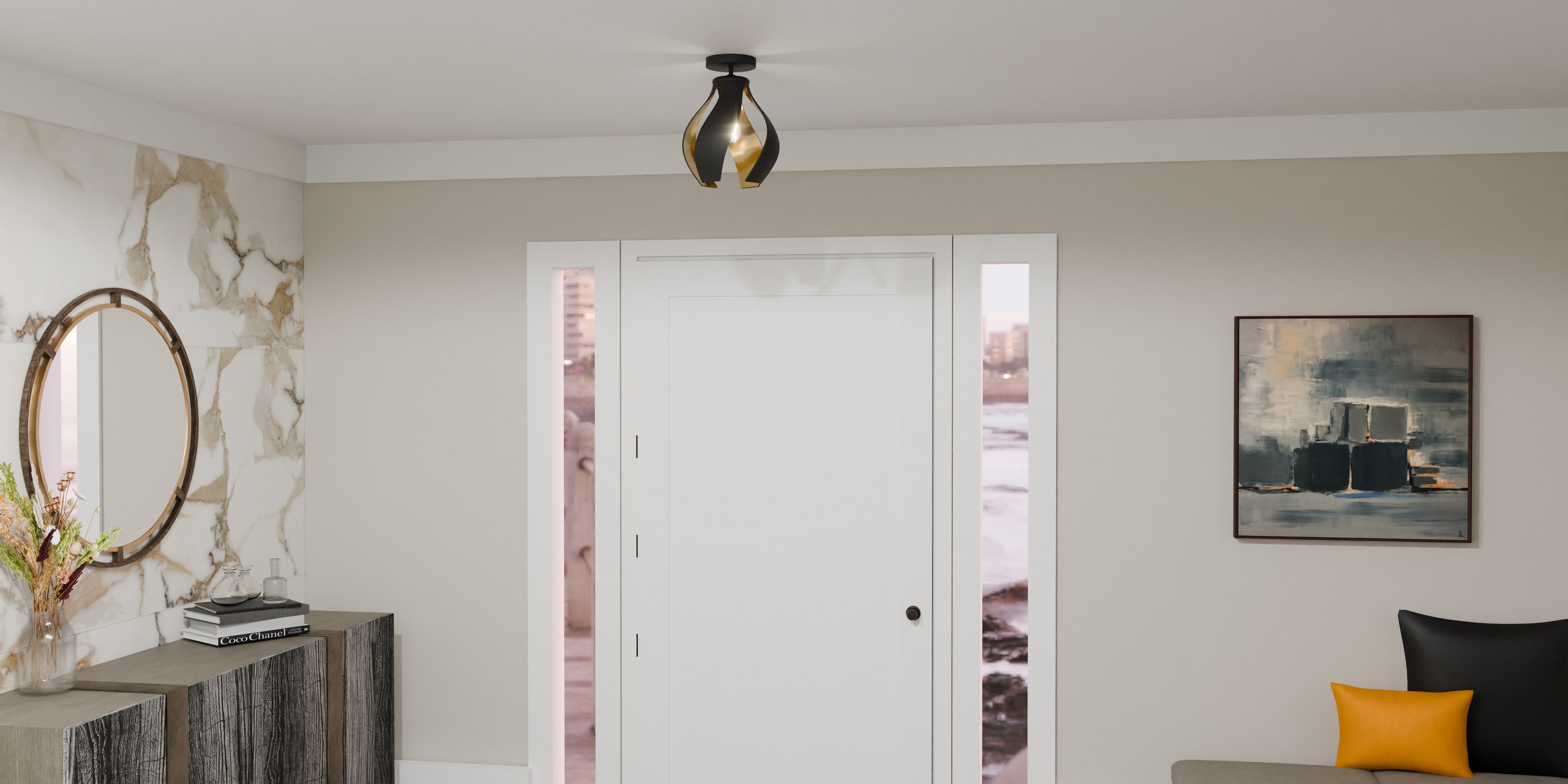 Quoizel Kiko Semi-Flush stropní svítidlo mosazné