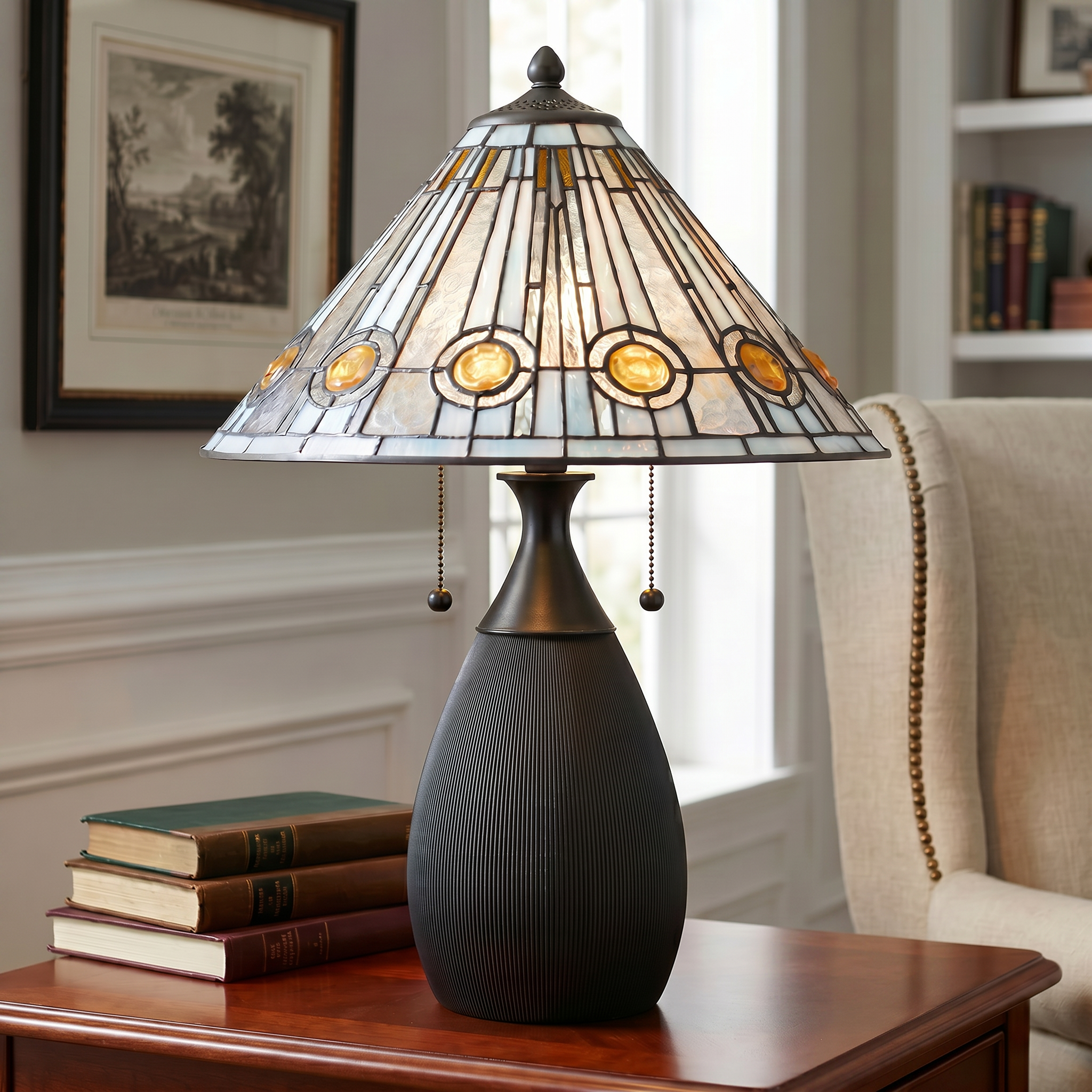 Quoizel Ayla stolní lampa černá vitráž Tiffany