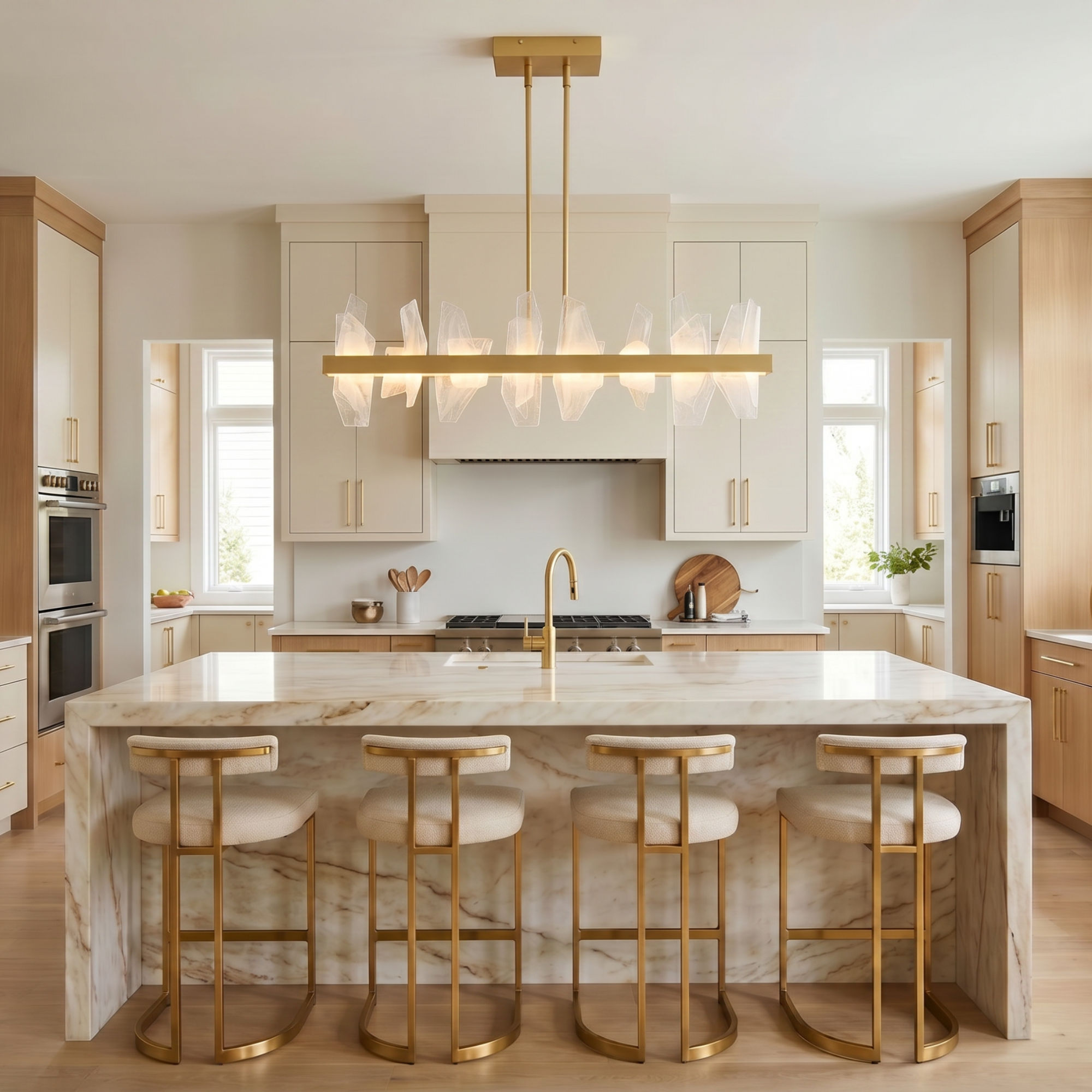 Quoizel Aurelia Island Light lustr soft gold se sklem