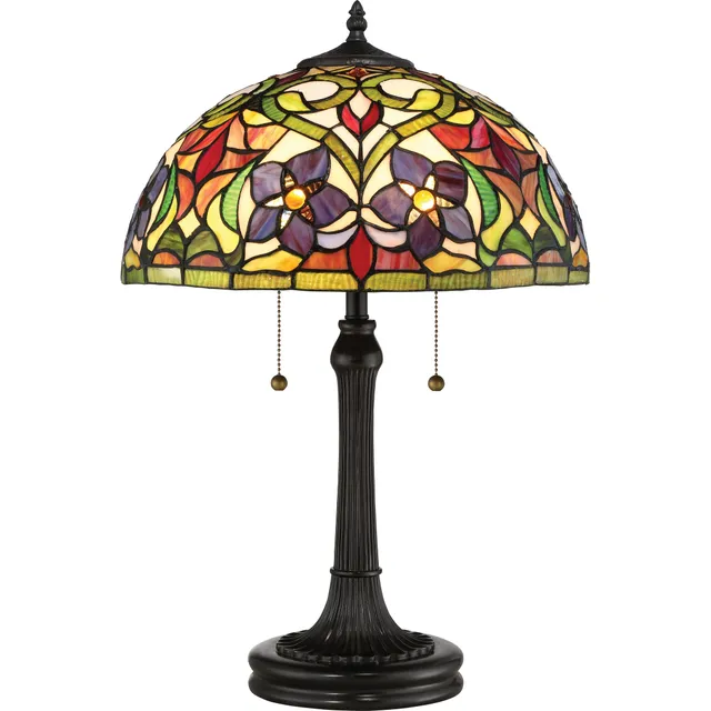 Quoizel Violets stolní lampa bronz vitráž fialky