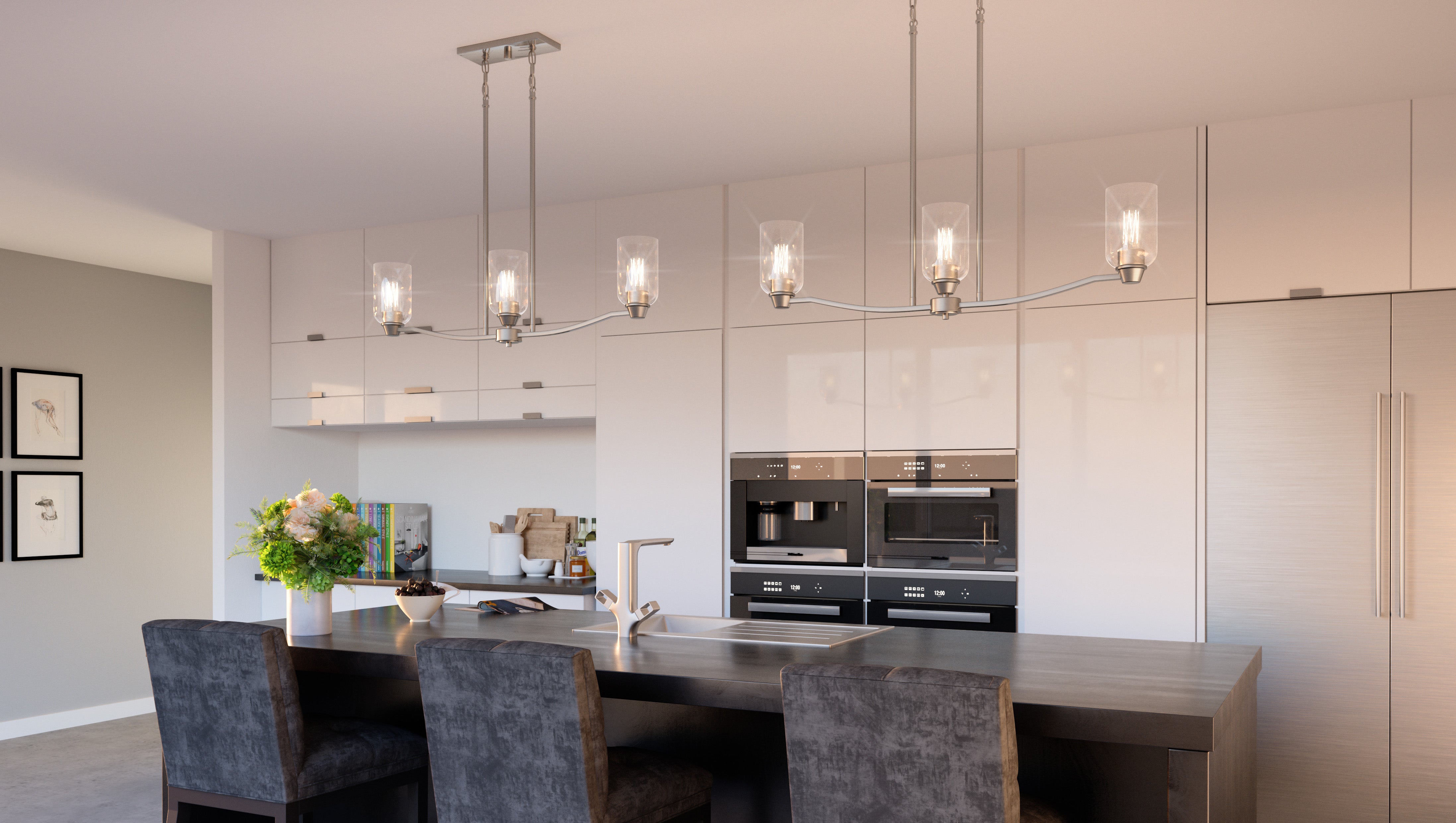 Quoizel Acacia lineární lustr Brushed Nickel sklo