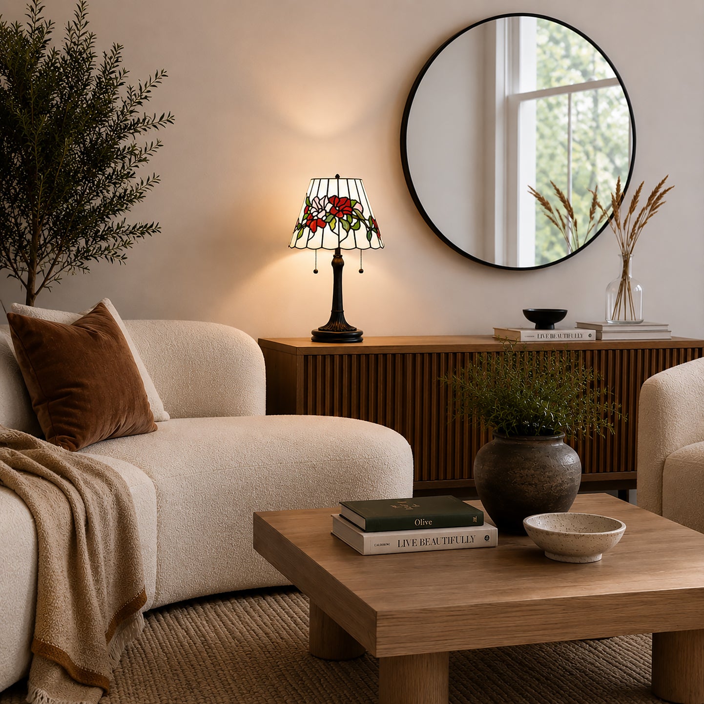Quoizel Aurora stolní lampa černá tiffany sklo