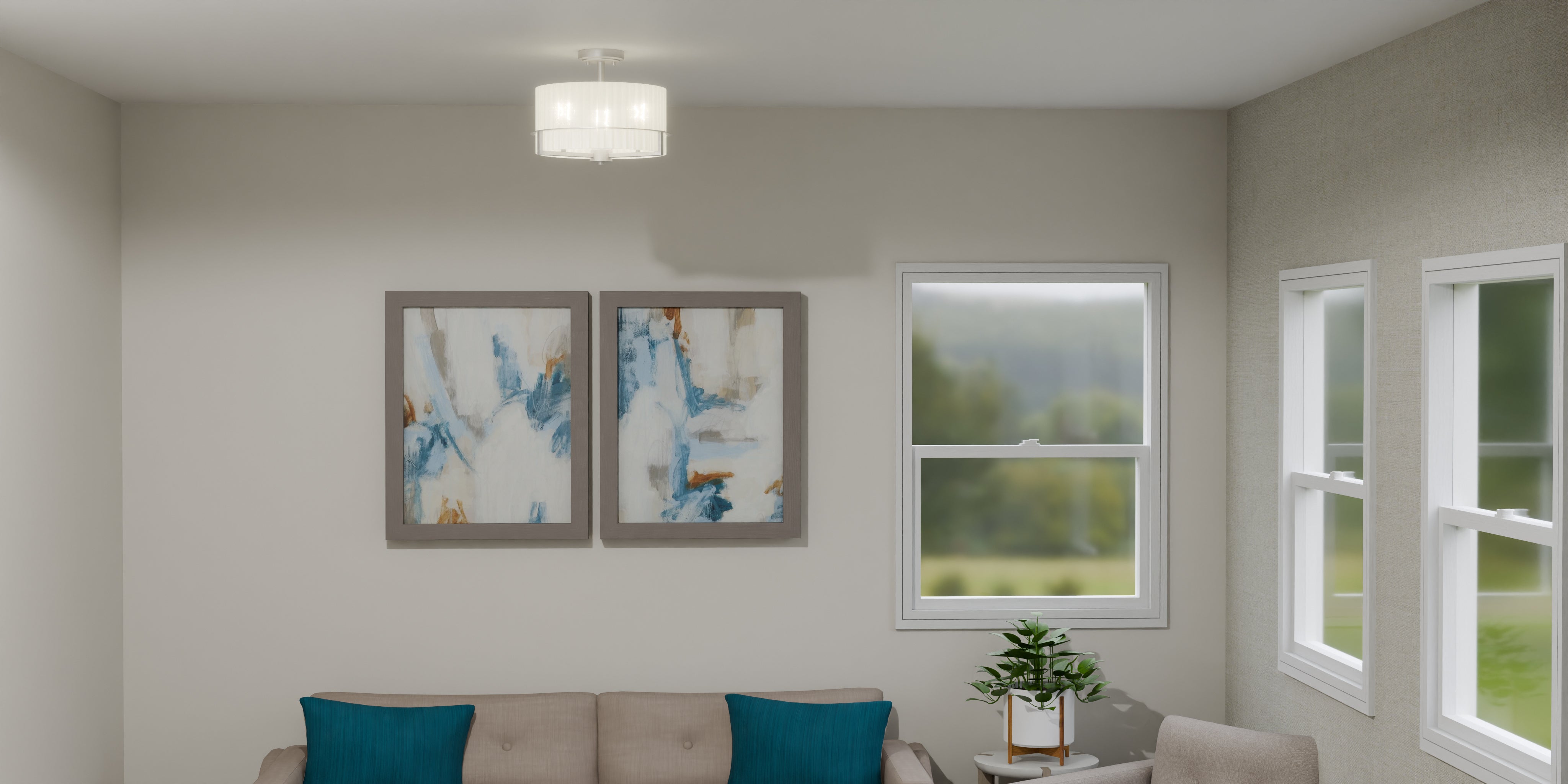 Quoizel Seymour Semi-Flush stropní světlo kartáčovaný nikl opál