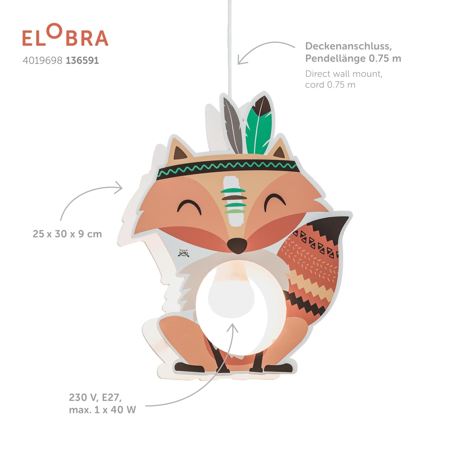 Elobra Little Indians Fuchs Filip závěsné svítidlo