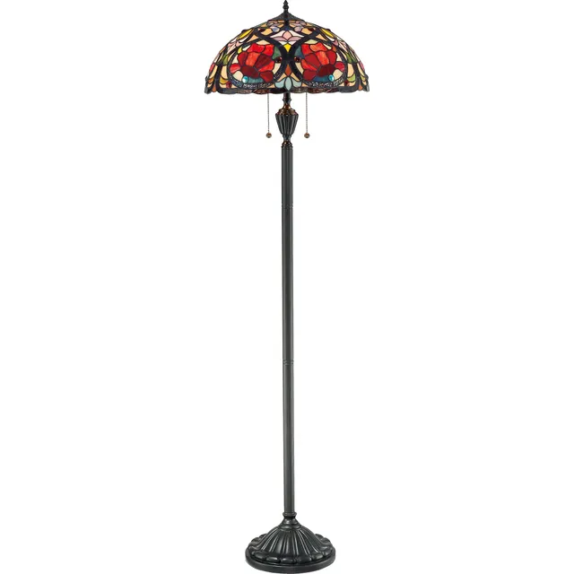 Quoizel Larissa stojací lampa vintage bronz vitráž