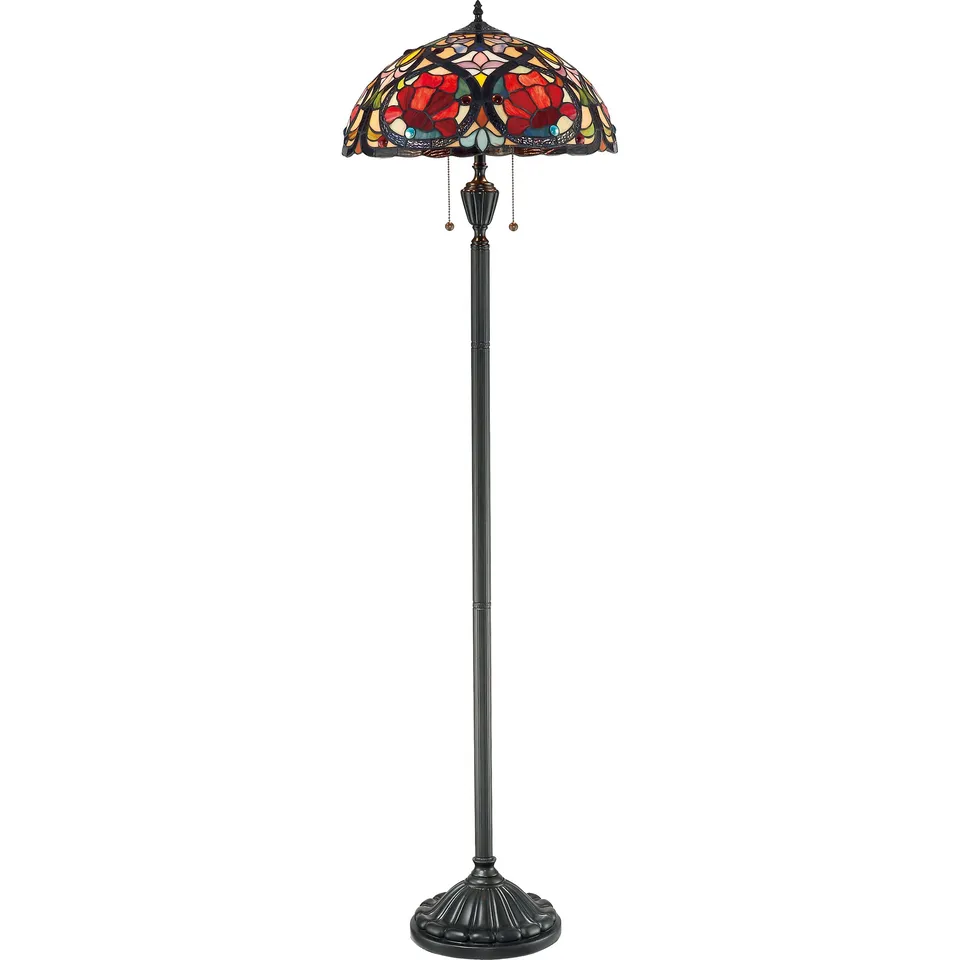 Quoizel Larissa stojací lampa vintage bronz vitráž