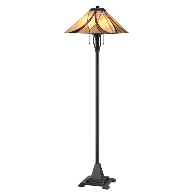 Quoizel Asheville stojací lampa vitráž bronz