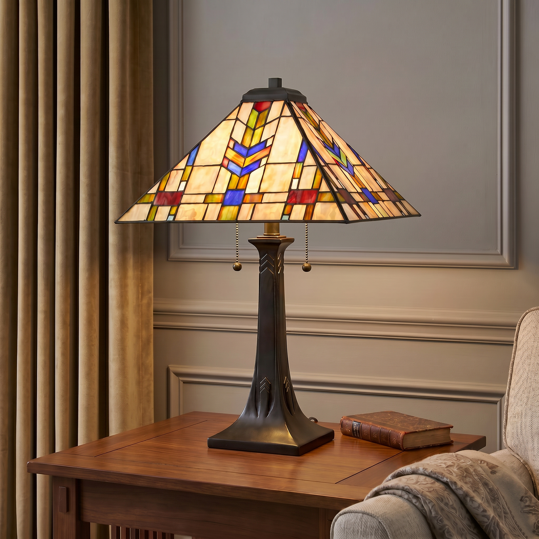 Quoizel Draxen stolní lampa bronz vitráž