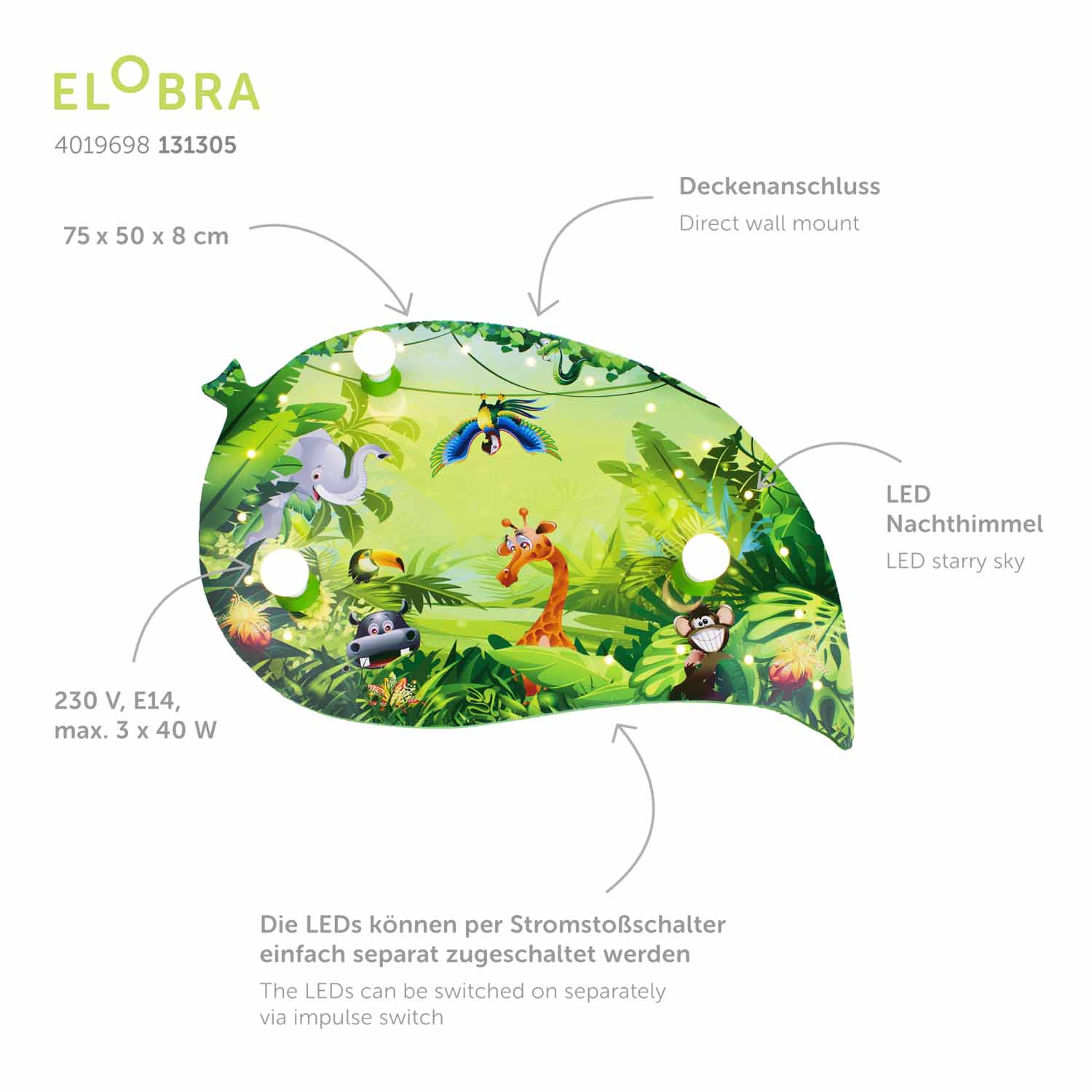 Elobra Blatt Wildnis stropní svítidlo zelené