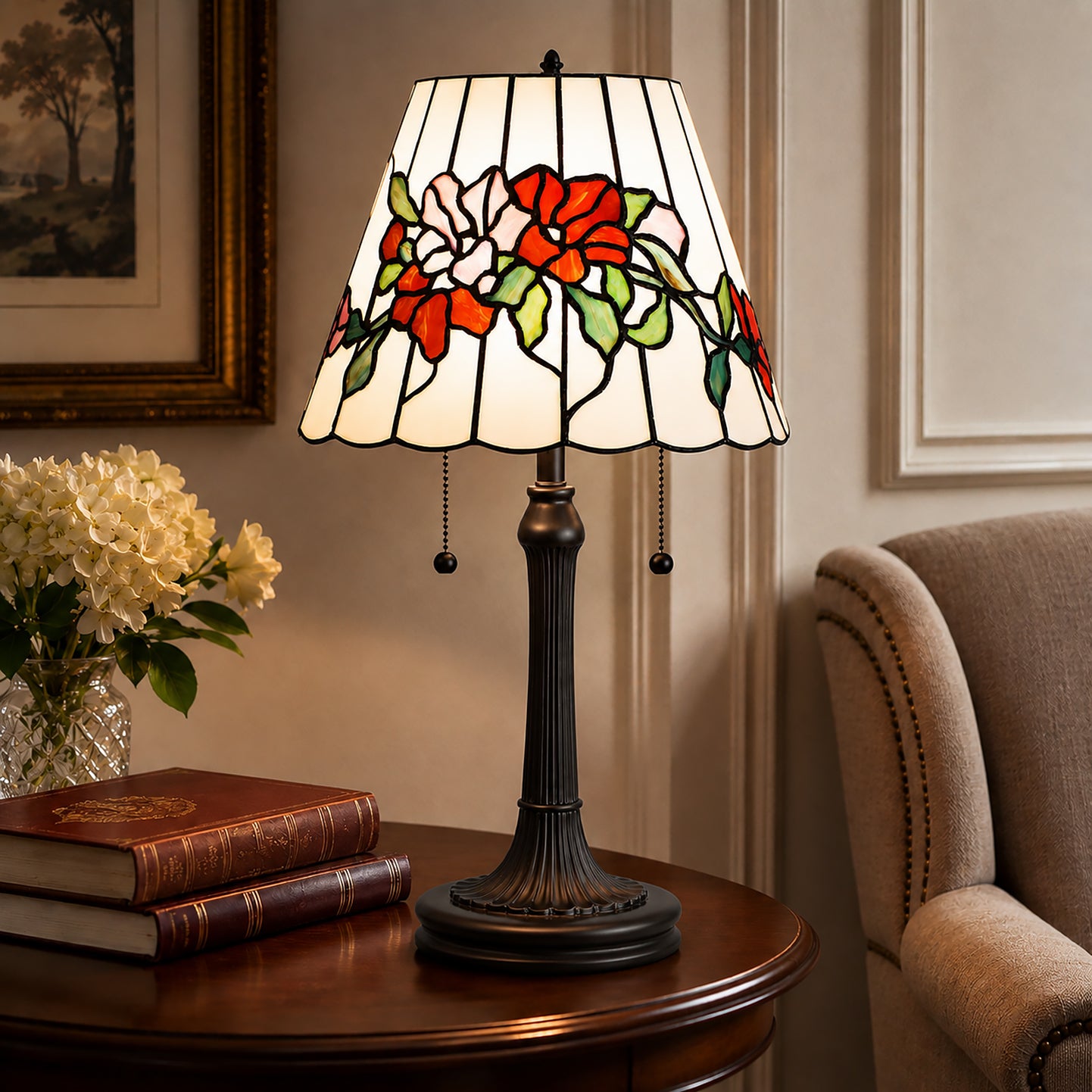 Quoizel Aurora stolní lampa černá tiffany sklo