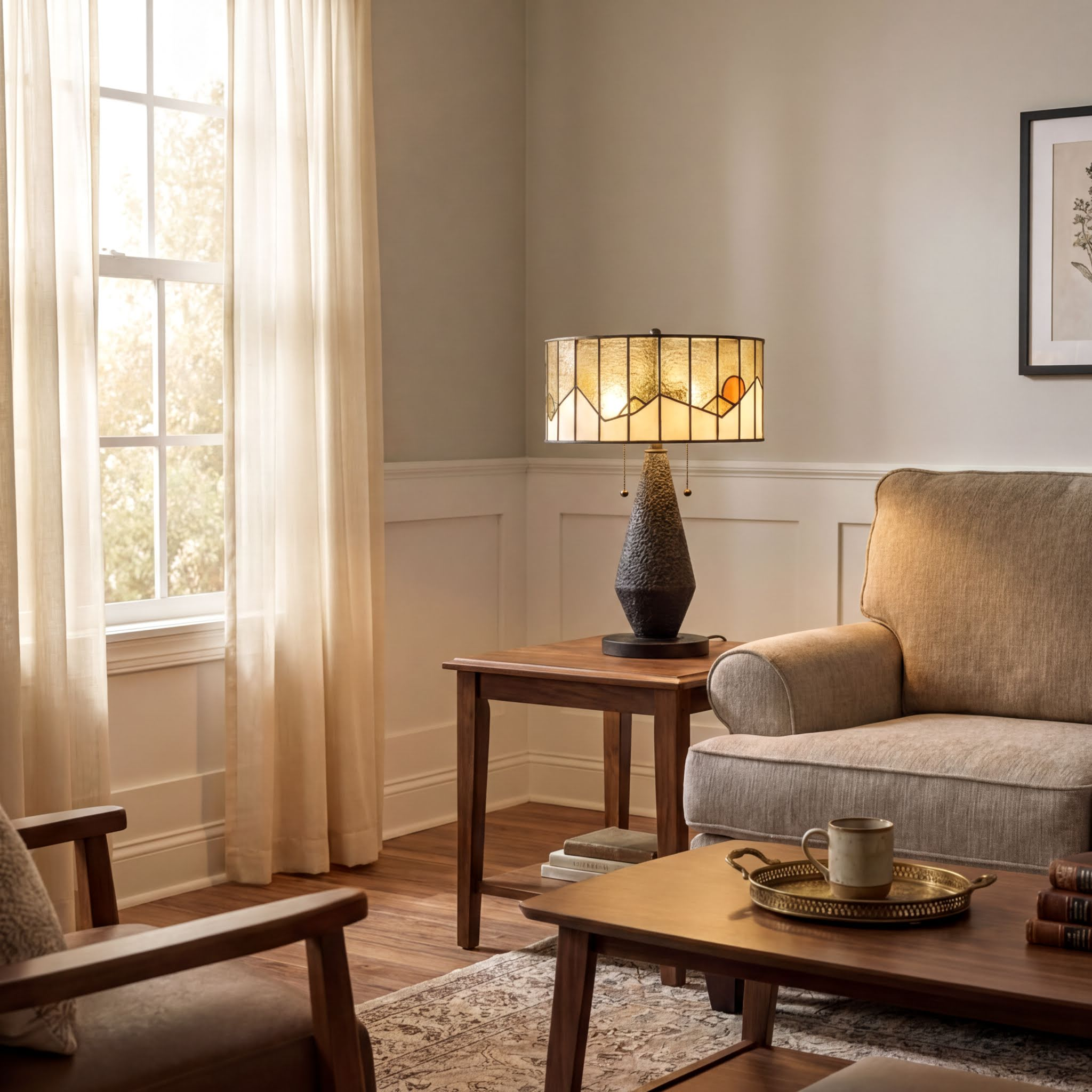 Quoizel Blackwood Table Lamp lampa matná černá vitráž
