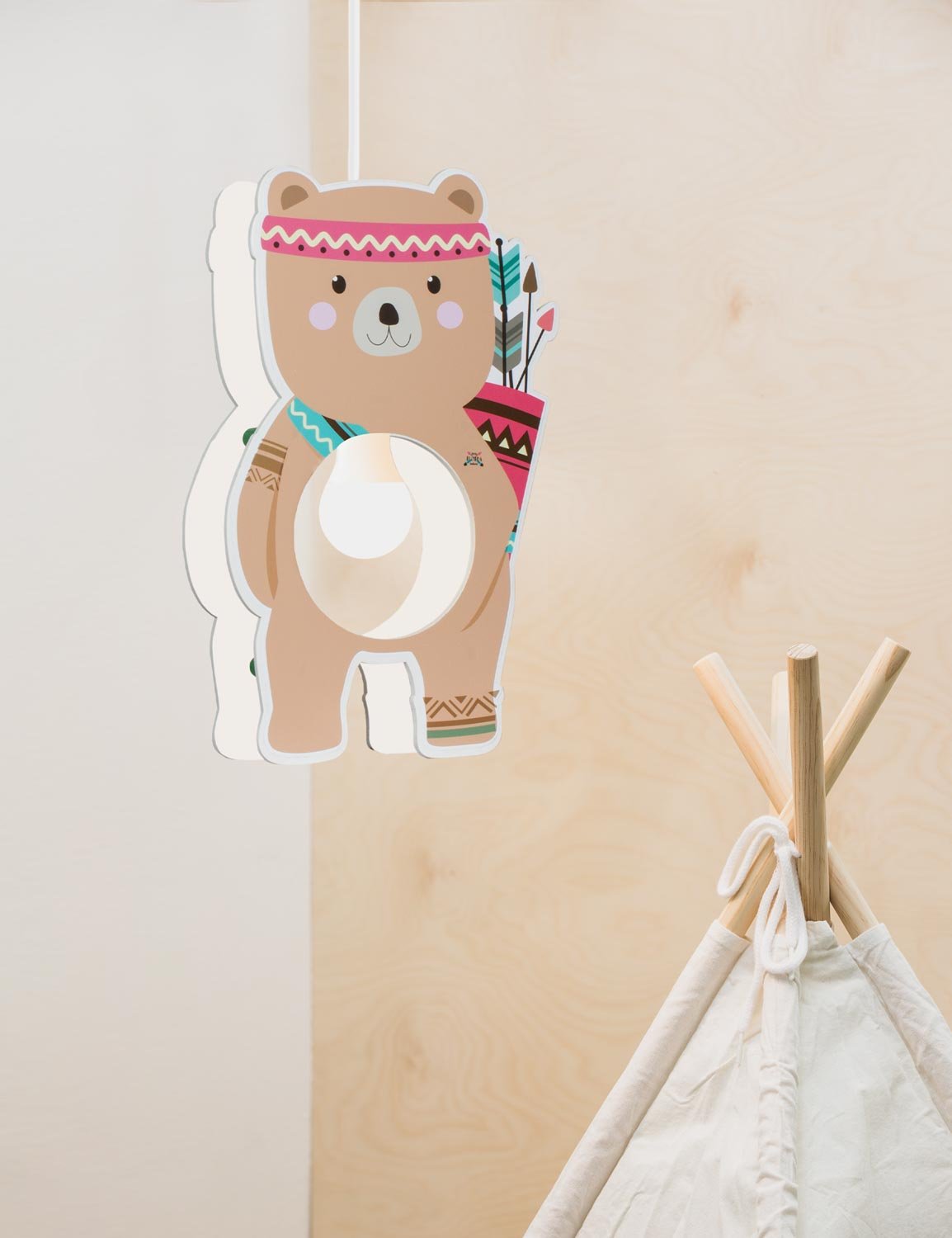 Elobra Little Indians Bär Bjørn závěsná lampa dřevo