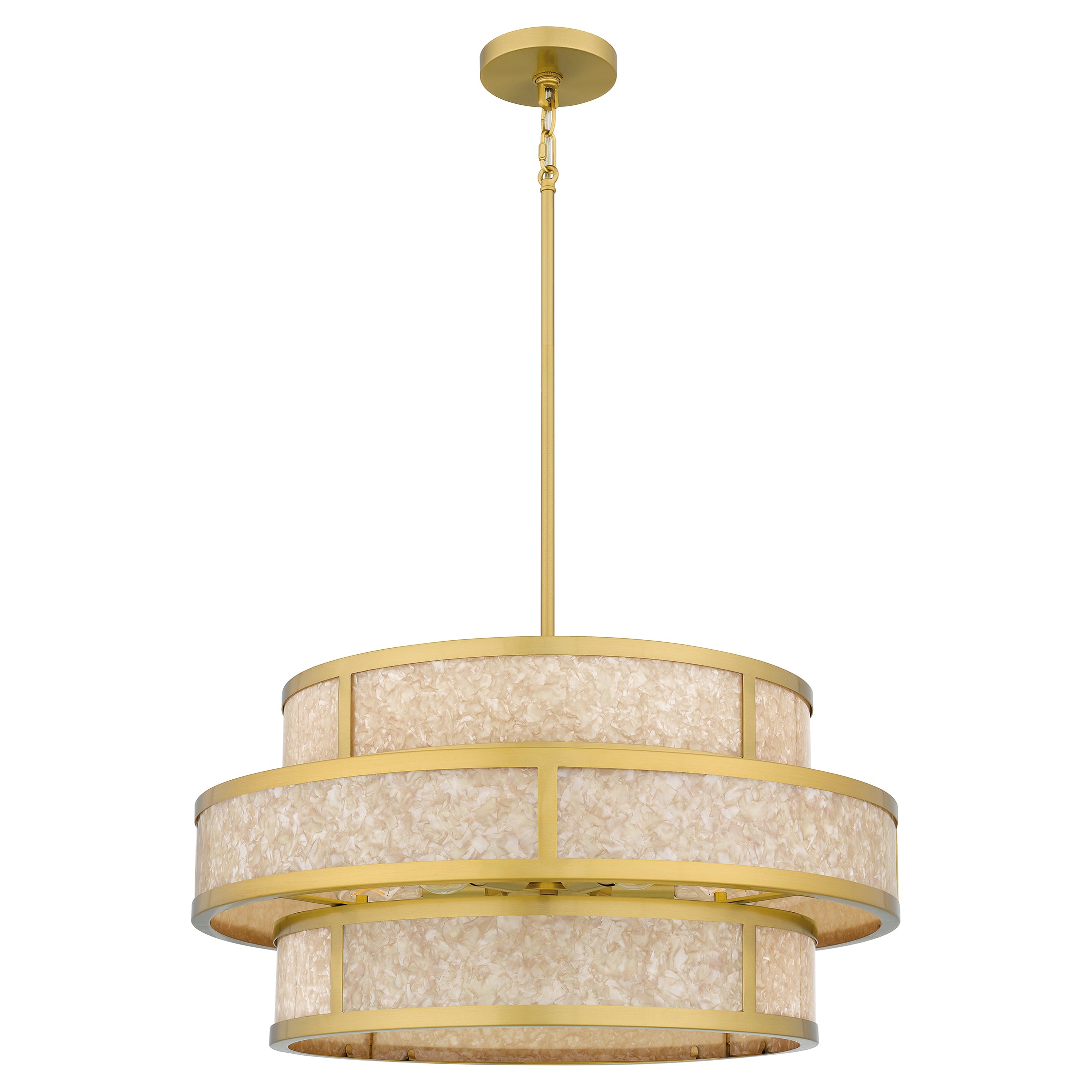 Quoizel Stoneland pendant brushed gold kapiz šel