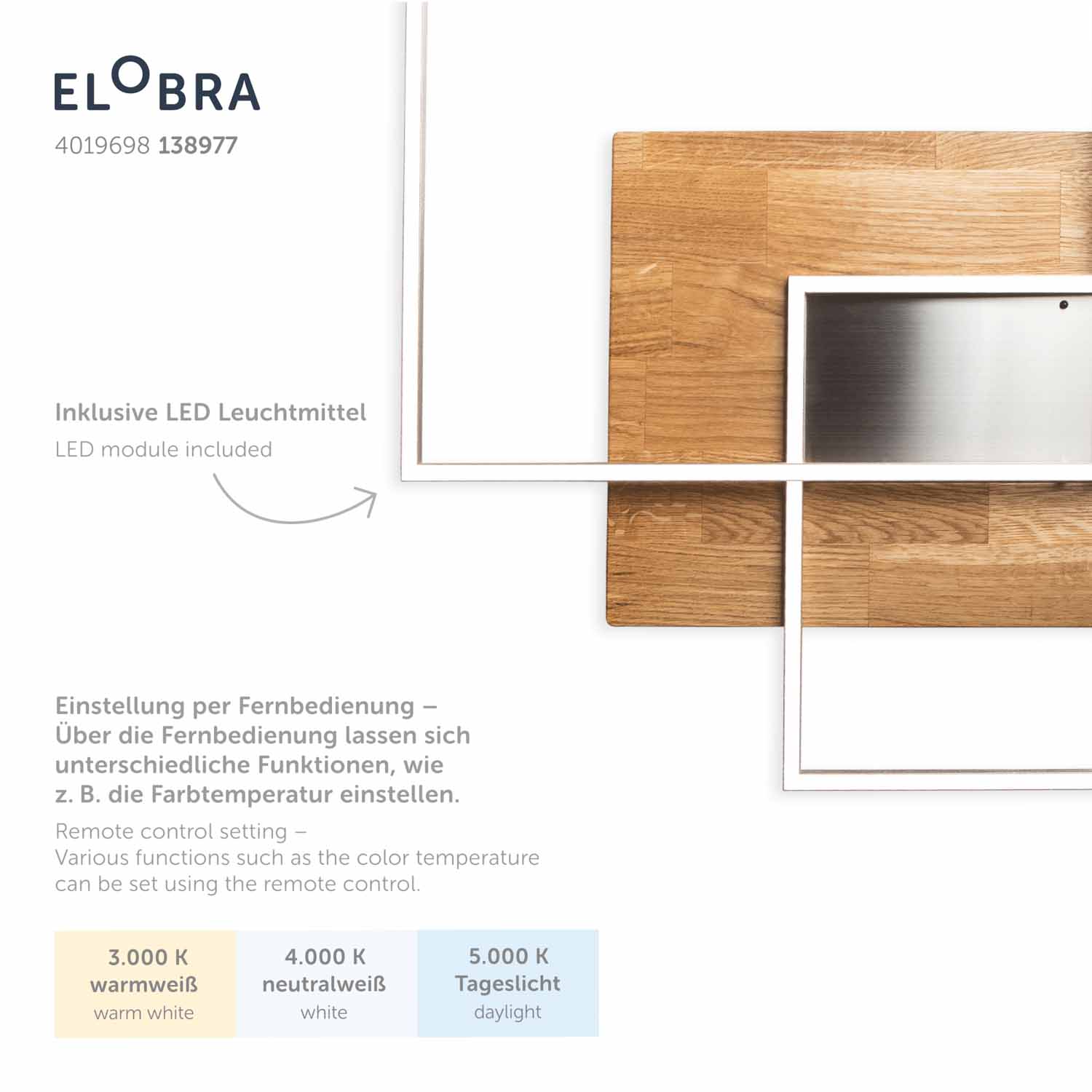 Elobra Panama L stropní svítidlo dub 75 cm stmívatelné