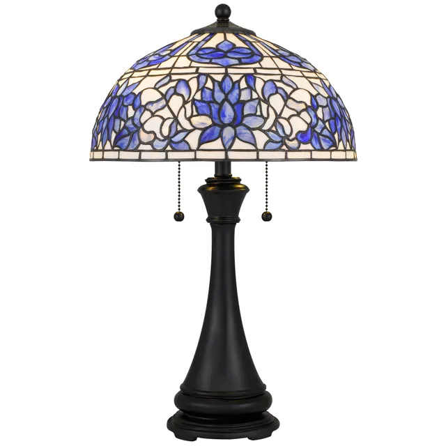 Quoizel Wisteria Bloom stolní lampa vitráž modrá