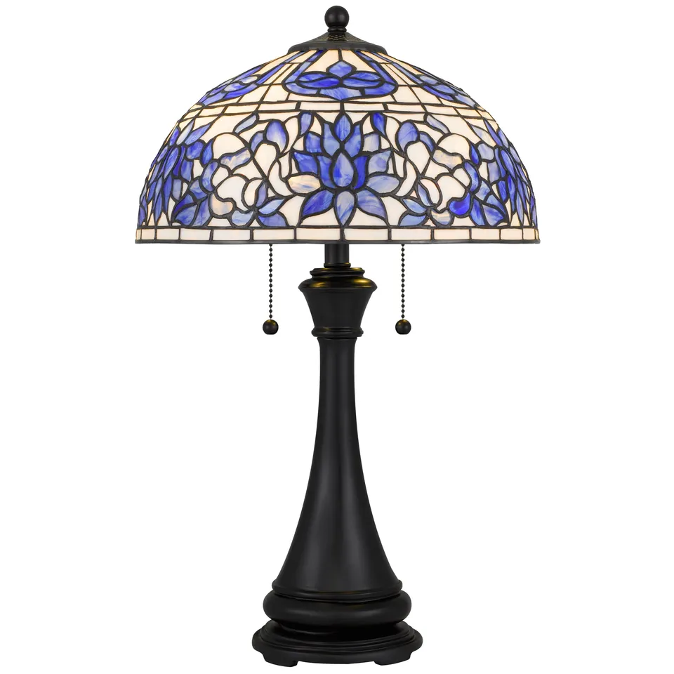 Quoizel Wisteria Bloom stolní lampa vitráž modrá