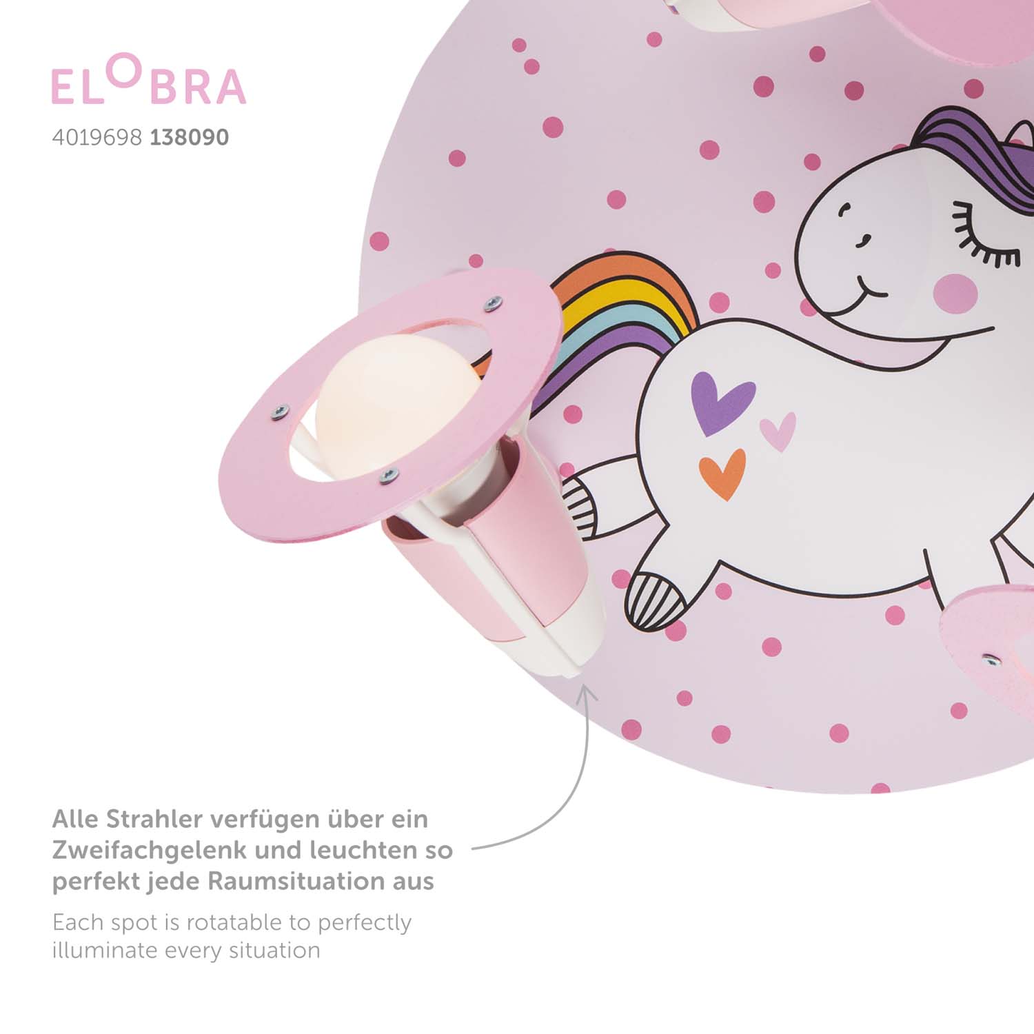 Elobra Rondell Babsy stropní svítido růžové 3bodové