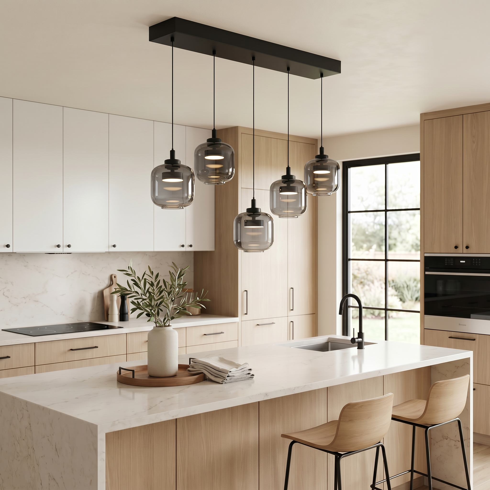 Quoizel Lenora LED lustr nad ostrůvek matná černá
