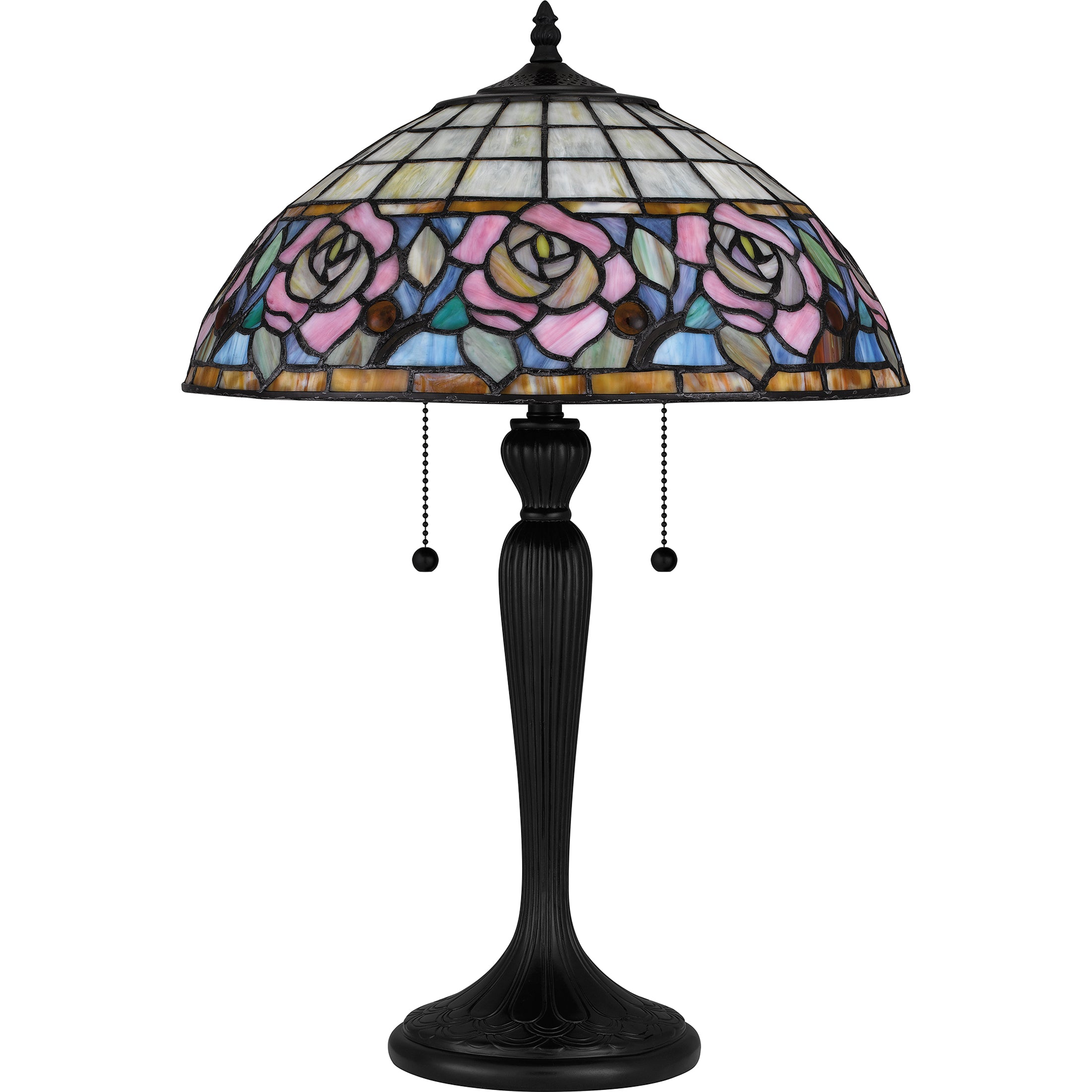 Quoizel Betty stolní lampa černá vitráž růže