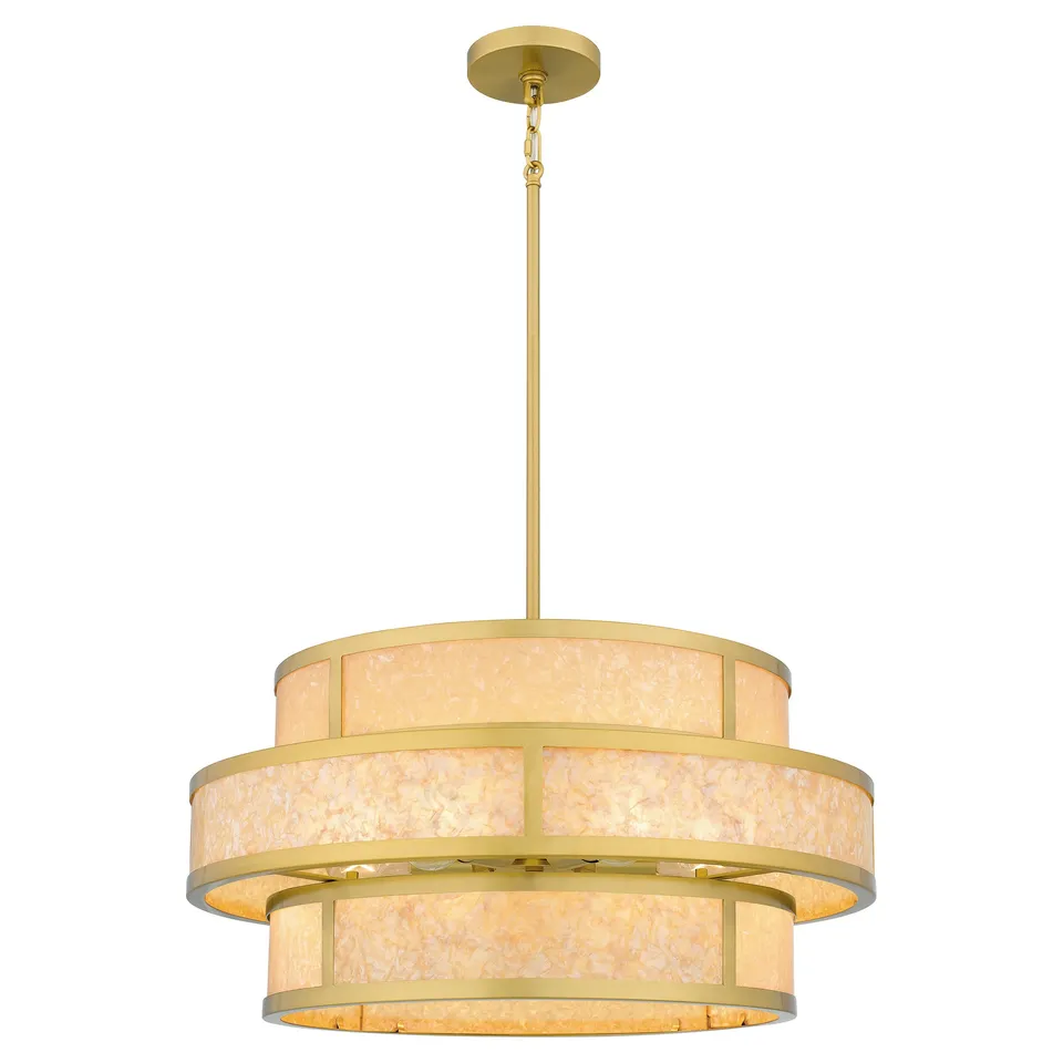 Quoizel Stoneland pendant brushed gold kapiz šel