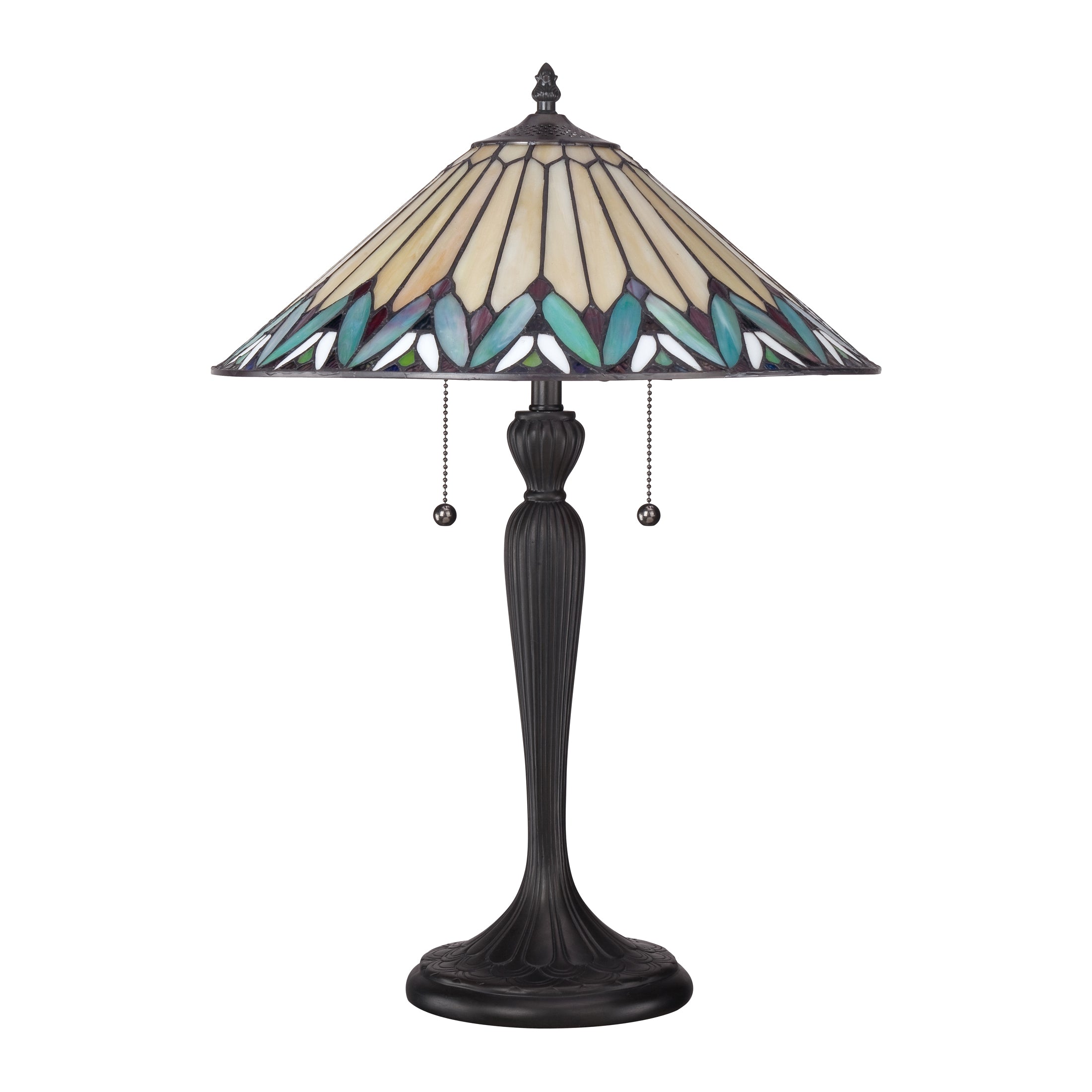 Quoizel Pearson stolní lampa bronz vitrážové stínidlo