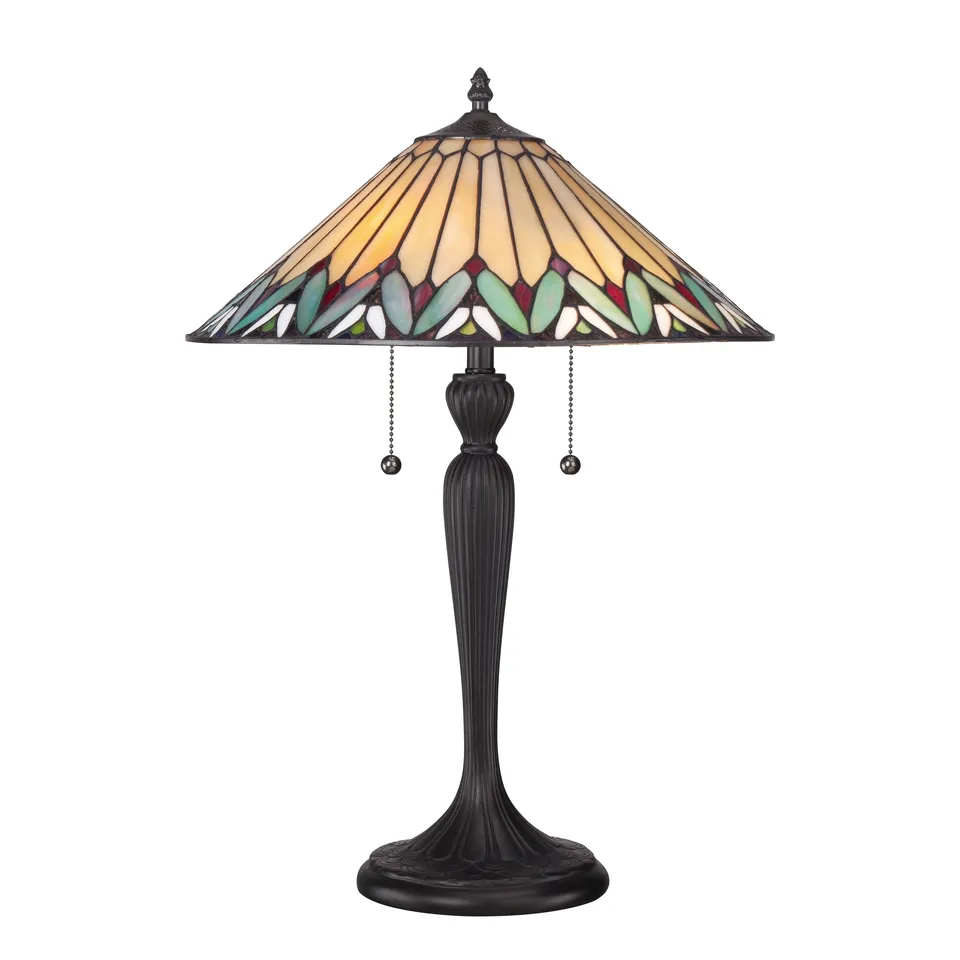 Quoizel Pearson stolní lampa bronz vitrážové stínidlo